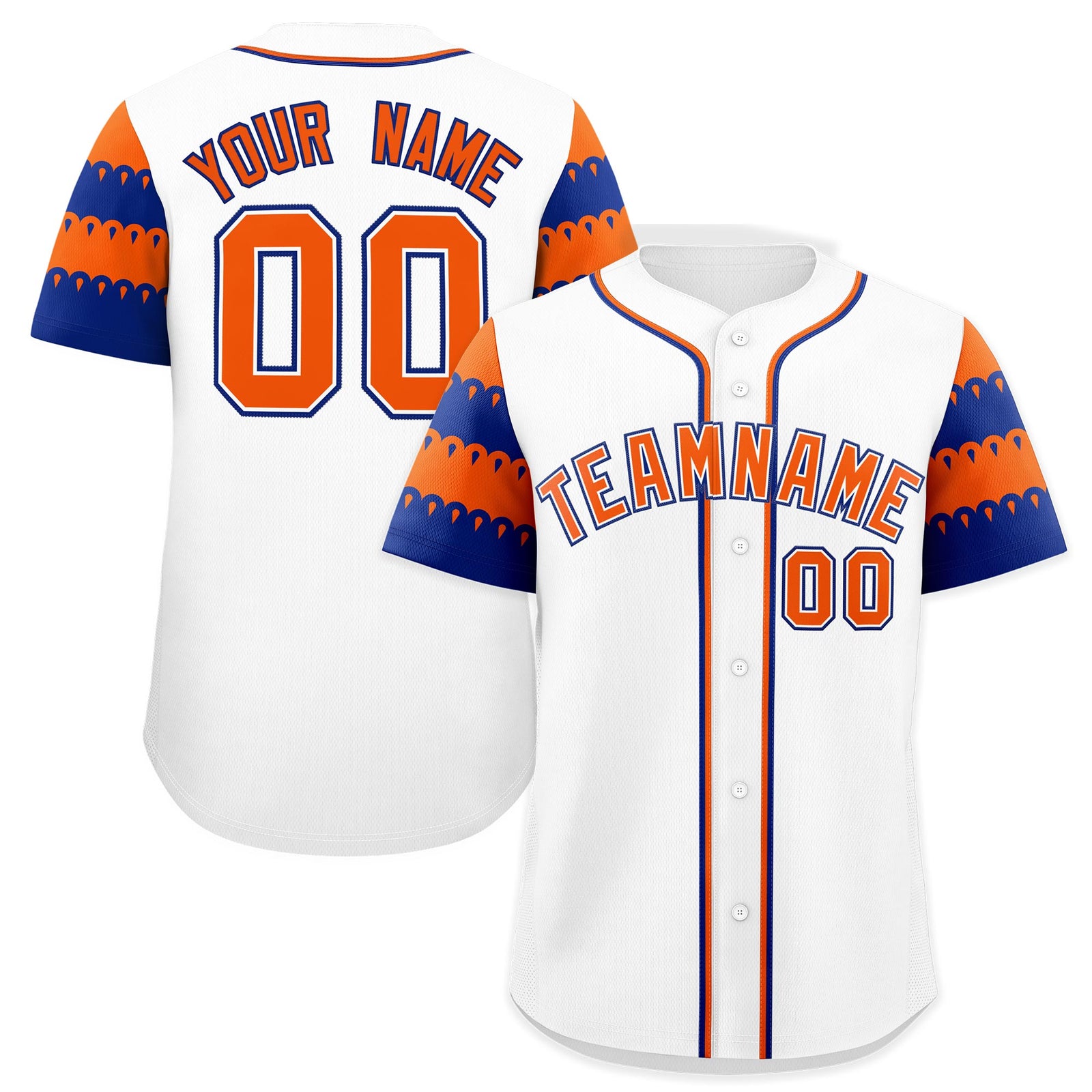 Custom White Orange Royal Sleeve Flag Lace Baseball Jersey | Sublimation Printed & Embroidery,Add Name and Numbern,Perfect for Teams | KXKSHOP