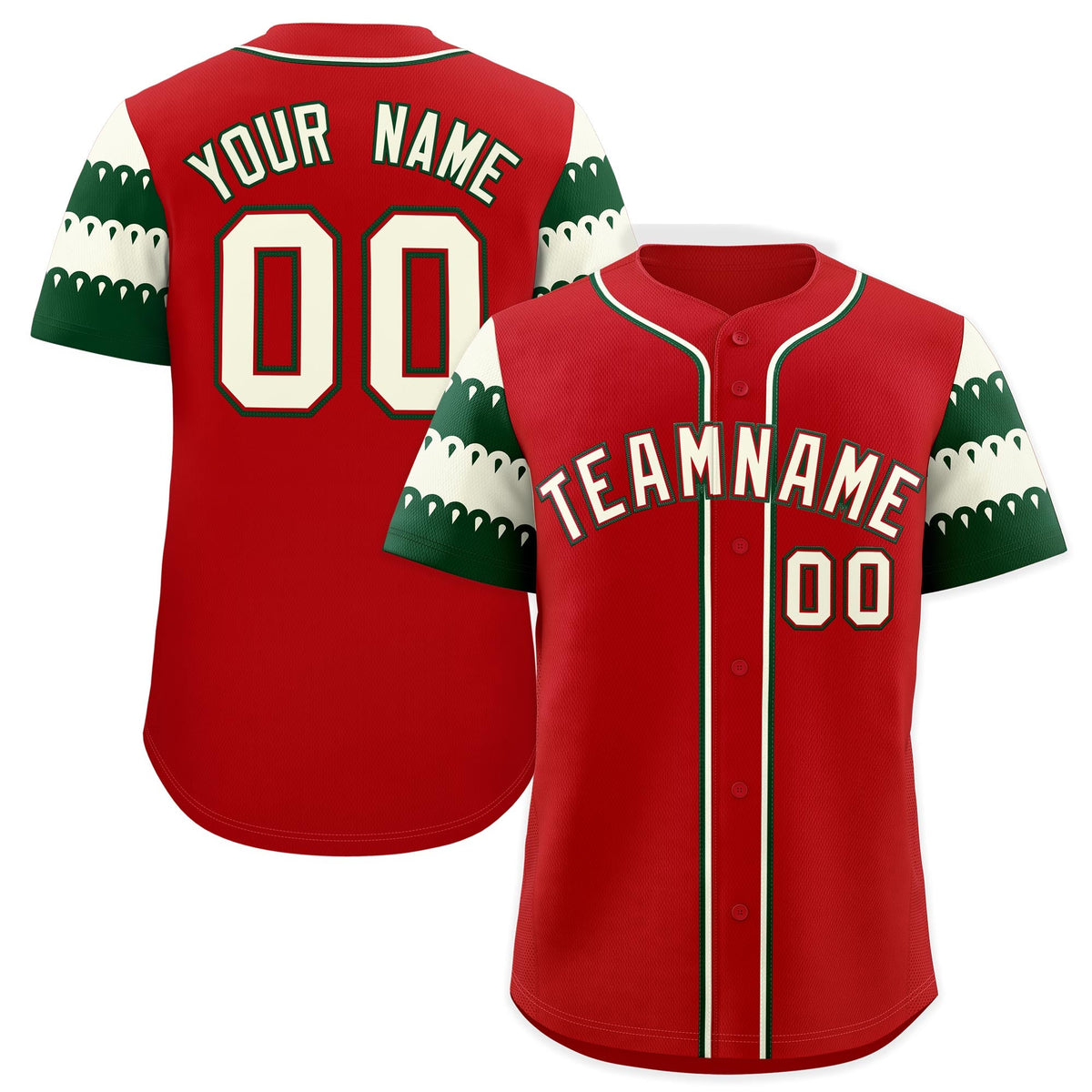 Custom Red White Green Sleeve Flag Lace Baseball Jersey | Sublimation Printed &amp; Embroidery,Add Name and Numbern,Perfect for Teams | KXKSHOP