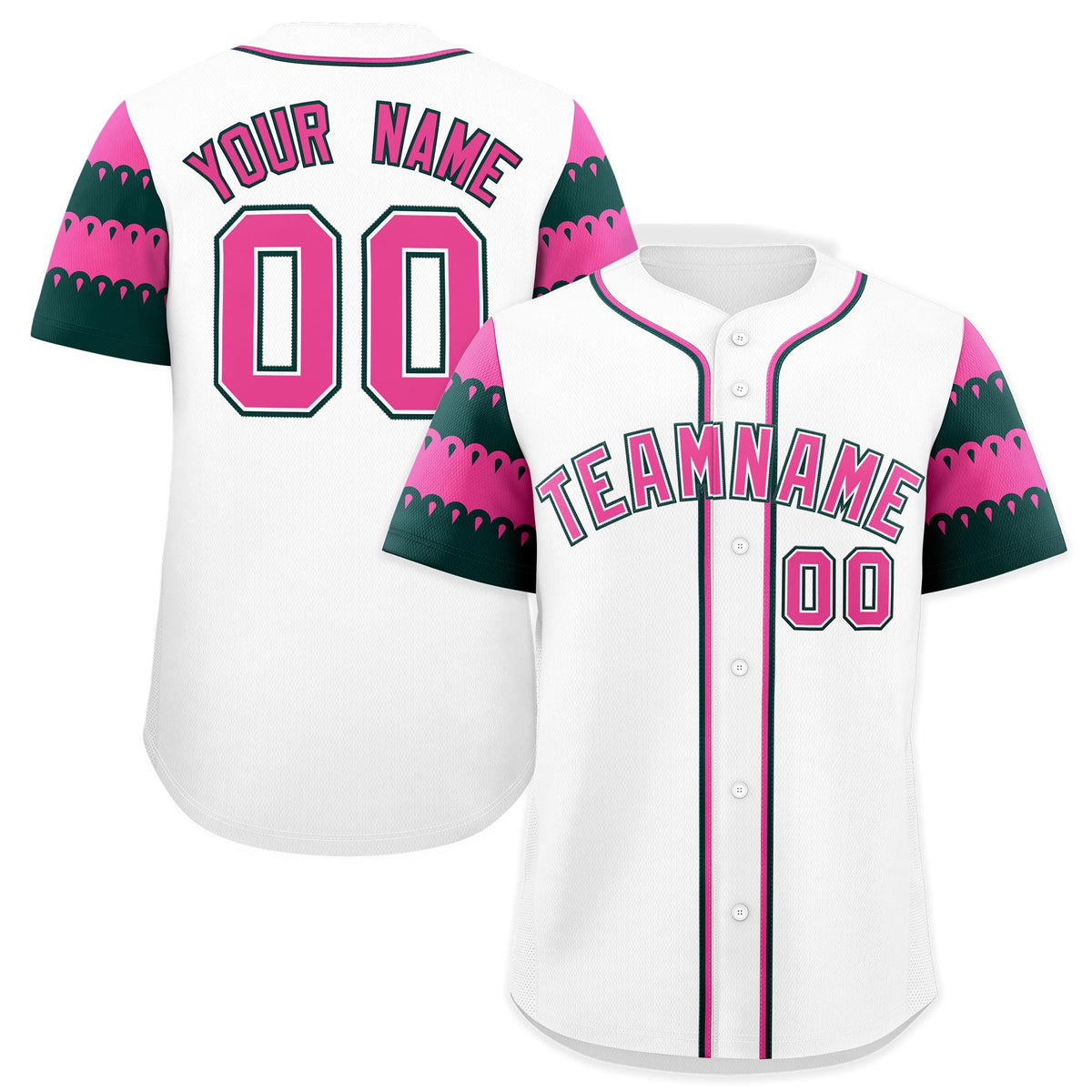 Custom White Green Pink Sleeve Flag Lace Baseball Jersey | Sublimation Printed &amp; Embroidery,Add Name and Numbern,Perfect for Teams | KXKSHOP