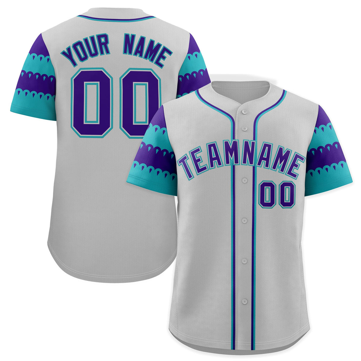 Custom Gray Aqua Purple Sleeve Flag Lace Baseball Jersey | Sublimation Printed &amp; Embroidery,Add Name and Numbern,Perfect for Teams | KXKSHOP