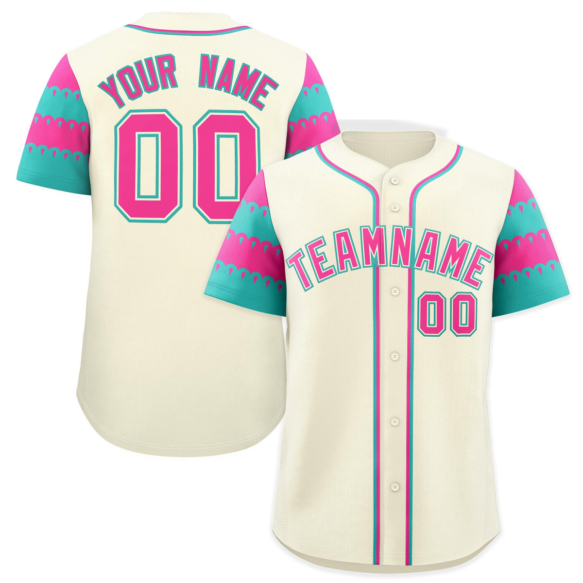Custom Cream Pink Aqua Sleeve Flag Lace Baseball Jersey | Sublimation Printed &amp; Embroidery,Add Name and Numbern,Perfect for Teams | KXKSHOP