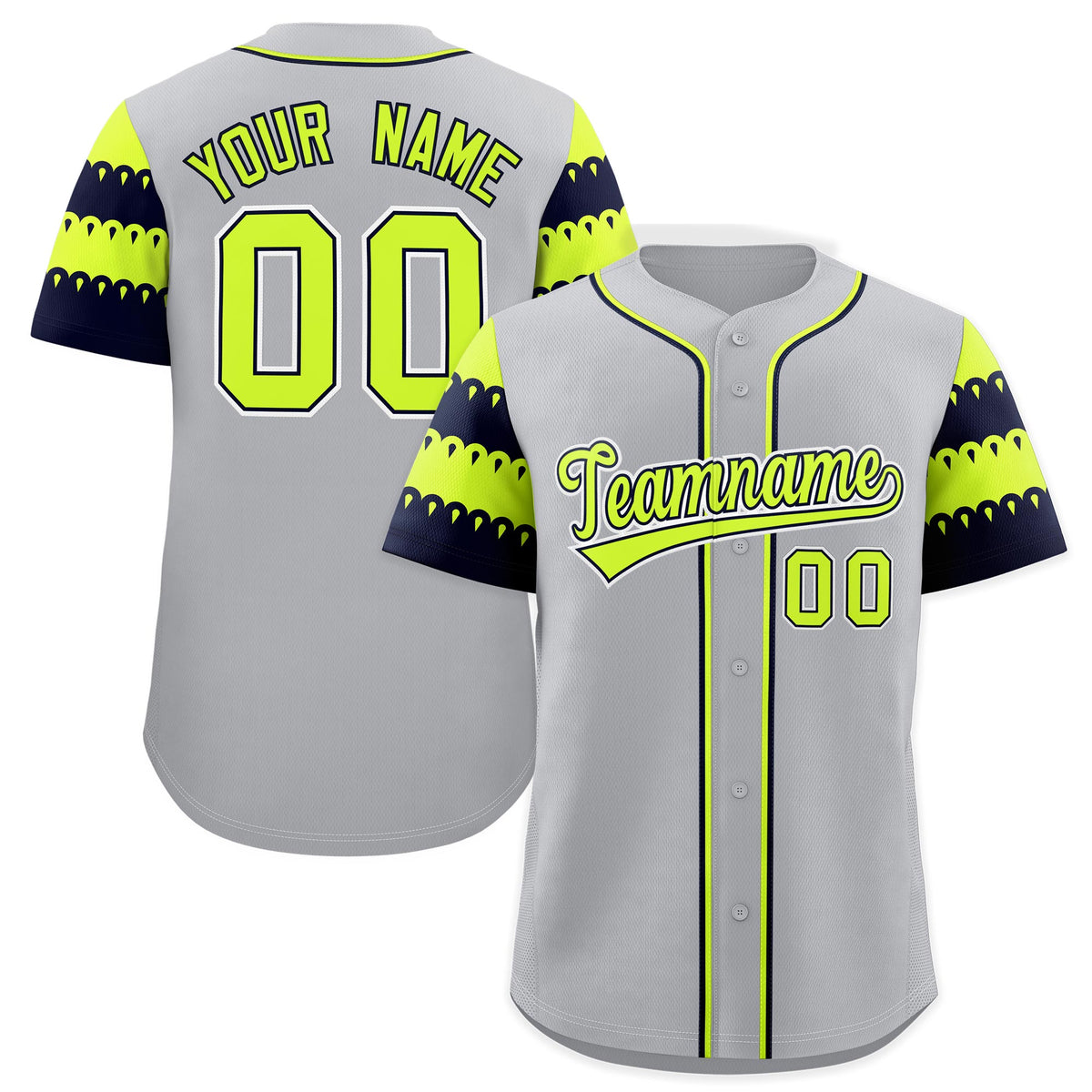 Custom Gray Navy Fluorescent Green Sleeve Flag Lace Baseball Jersey | Sublimation Printed &amp; Embroidery,Add Name and Numbern,Perfect for Teams | KXKSHOP
