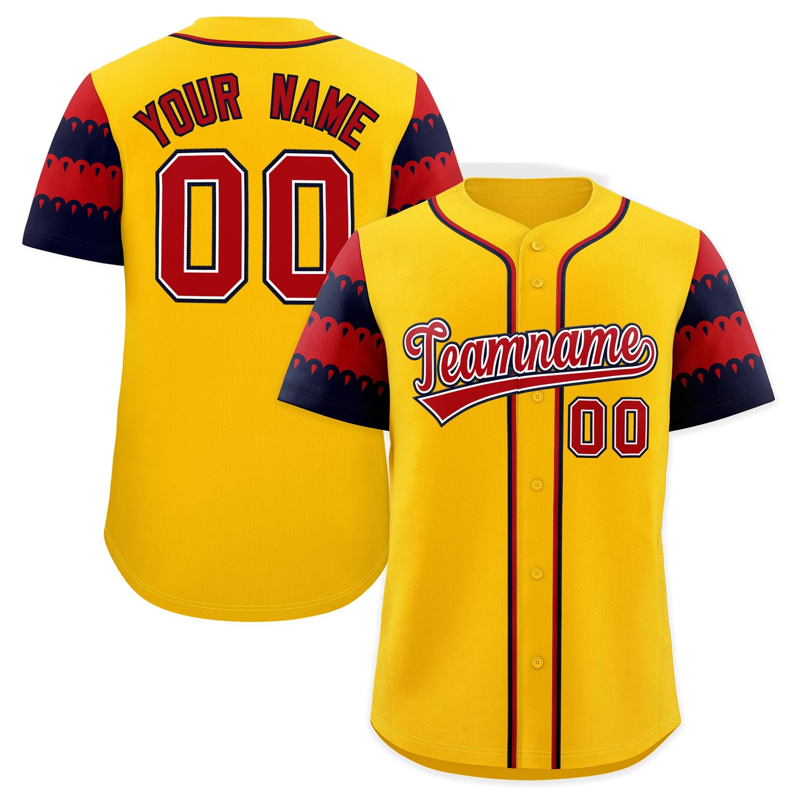 Custom Gold Navy Red Sleeve Flag Lace Baseball Jersey | Sublimation Printed & Embroidery,Add Name and Numbern,Perfect for Teams | KXKSHOP