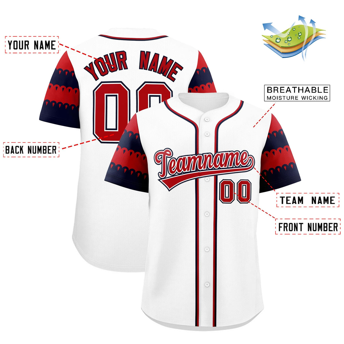 Custom White Red Navy Sleeve Flag Lace Baseball Jersey | Sublimation Printed &amp; Embroidery,Add Name and Numbern,Perfect for Teams | KXKSHOP