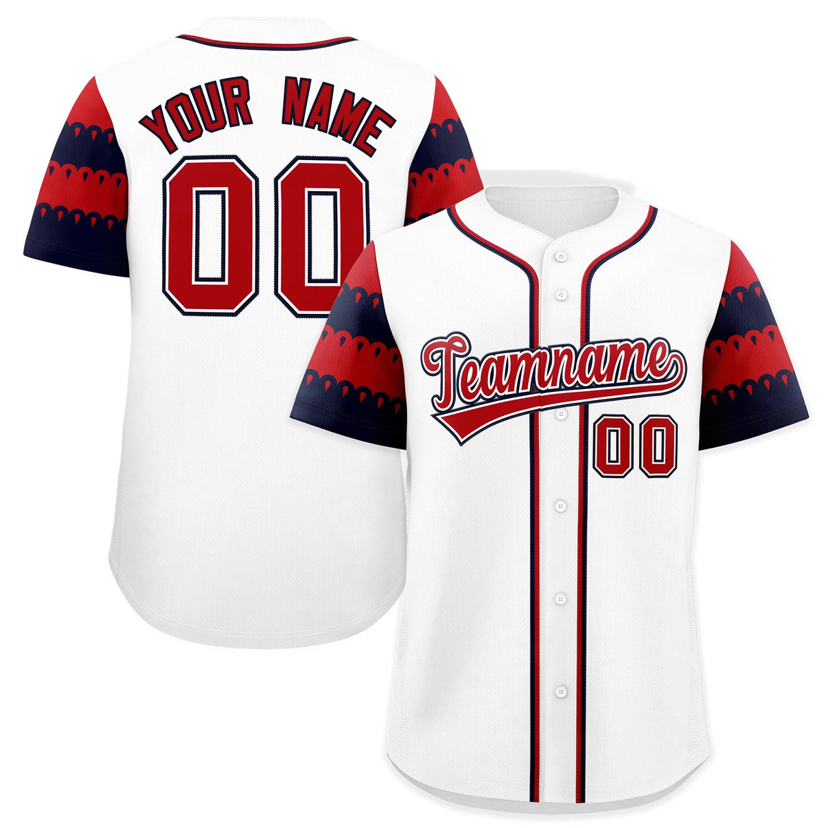 Custom White Red Navy Sleeve Flag Lace Baseball Jersey | Sublimation Printed &amp; Embroidery,Add Name and Numbern,Perfect for Teams | KXKSHOP