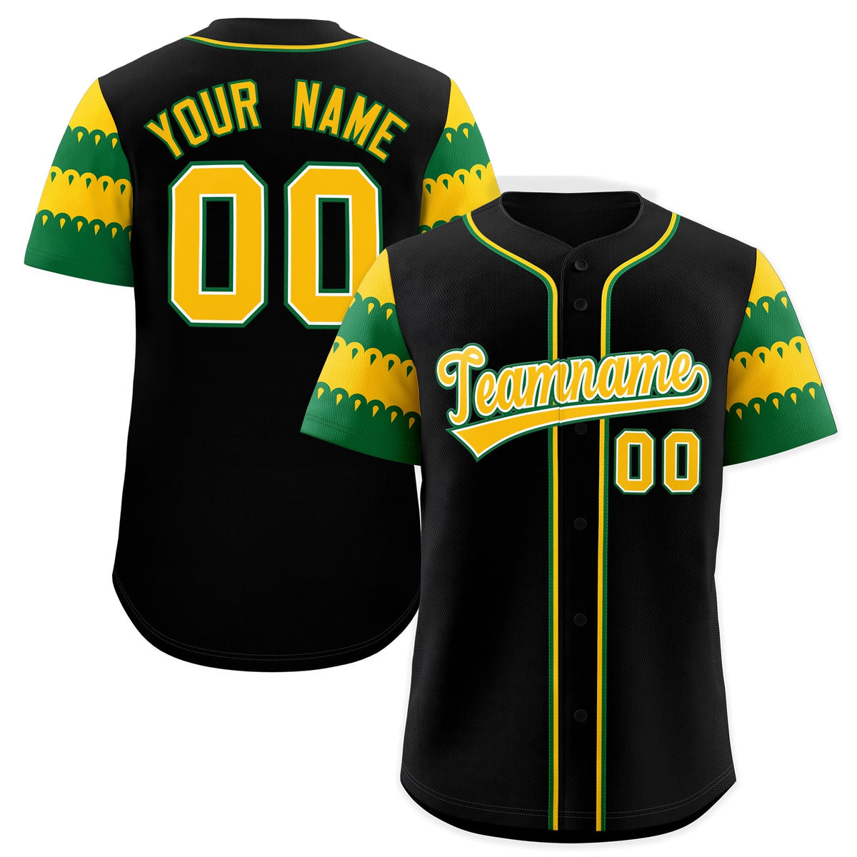 Custom Black Kelly Green Gold Sleeve Flag Lace Baseball Jersey | Sublimation Printed &amp; Embroidery,Add Name and Numbern,Perfect for Teams | KXKSHOP