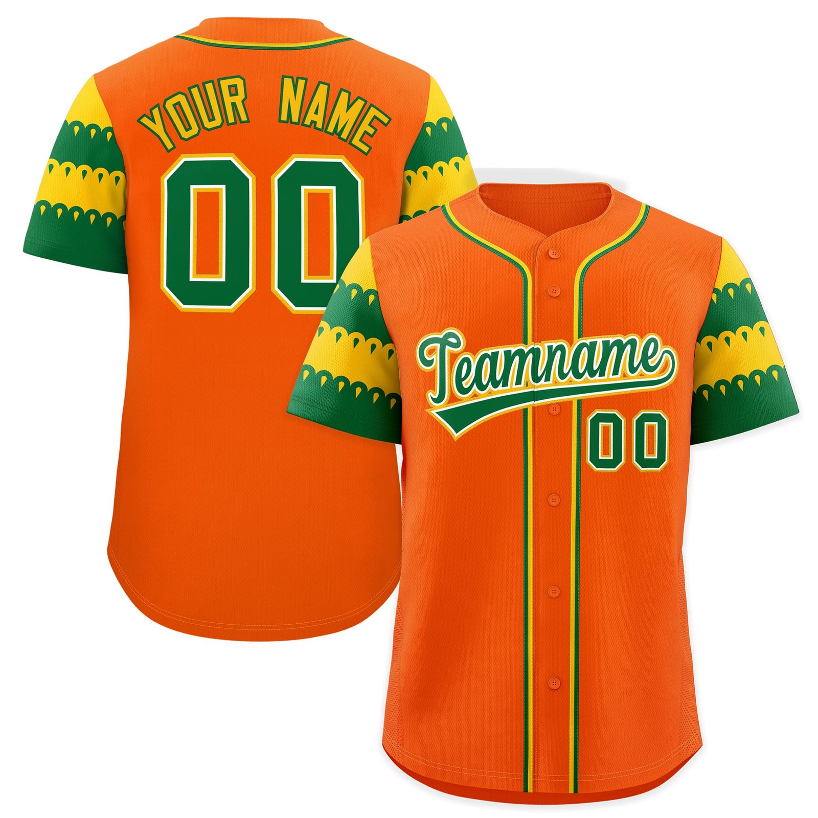Custom Orange Gold Kelly Green Sleeve Flag Lace Baseball Jersey | Sublimation Printed & Embroidery,Add Name and Numbern,Perfect for Teams | KXKSHOP