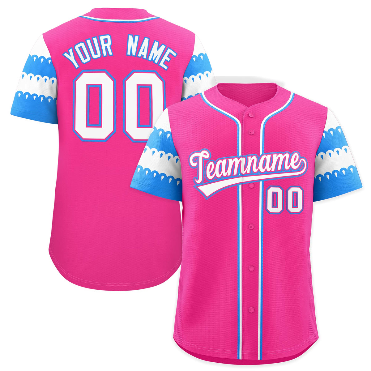 Custom Pink Powder Blue White Sleeve Flag Lace Baseball Jersey | Sublimation Printed &amp; Embroidery,Add Name and Numbern,Perfect for Teams | KXKSHOP