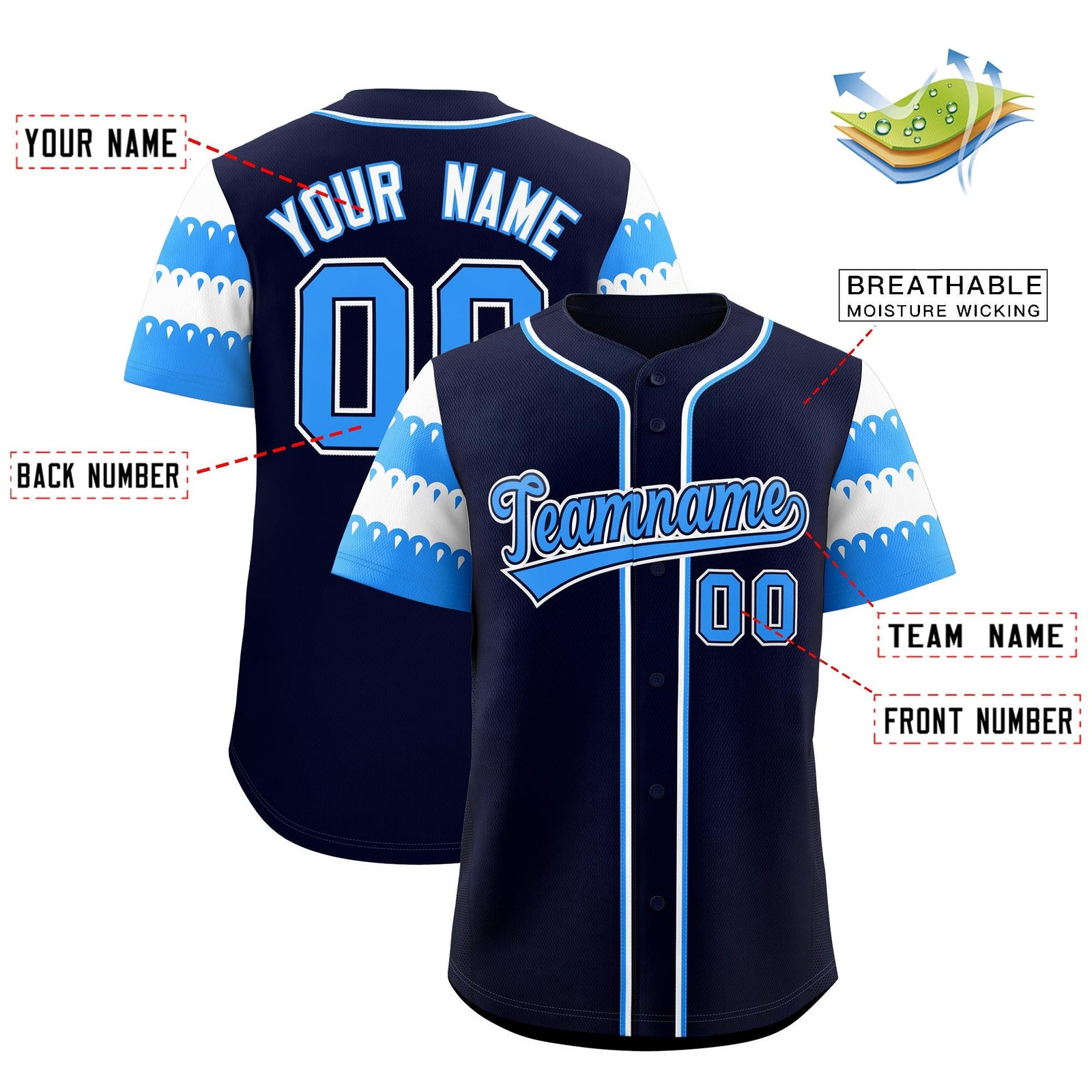 Custom Black Powder Blue White Sleeve Flag Lace Baseball Jersey | Sublimation Printed & Embroidery,Add Name and Numbern,Perfect for Teams | KXKSHOP