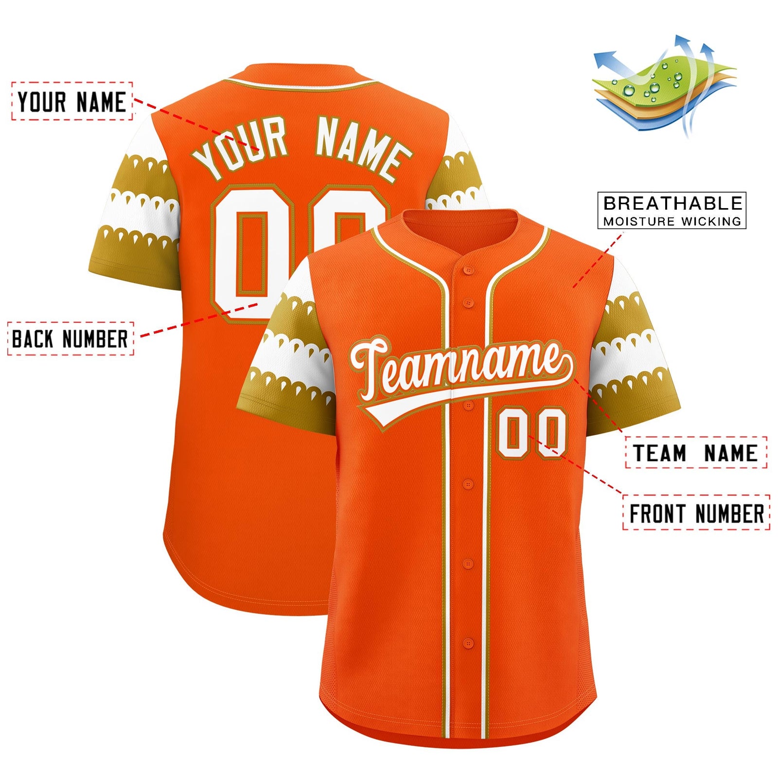 Custom Orange Old Gold White Sleeve Flag Lace Baseball Jersey | Sublimation Printed & Embroidery,Add Name and Numbern,Perfect for Teams | KXKSHOP