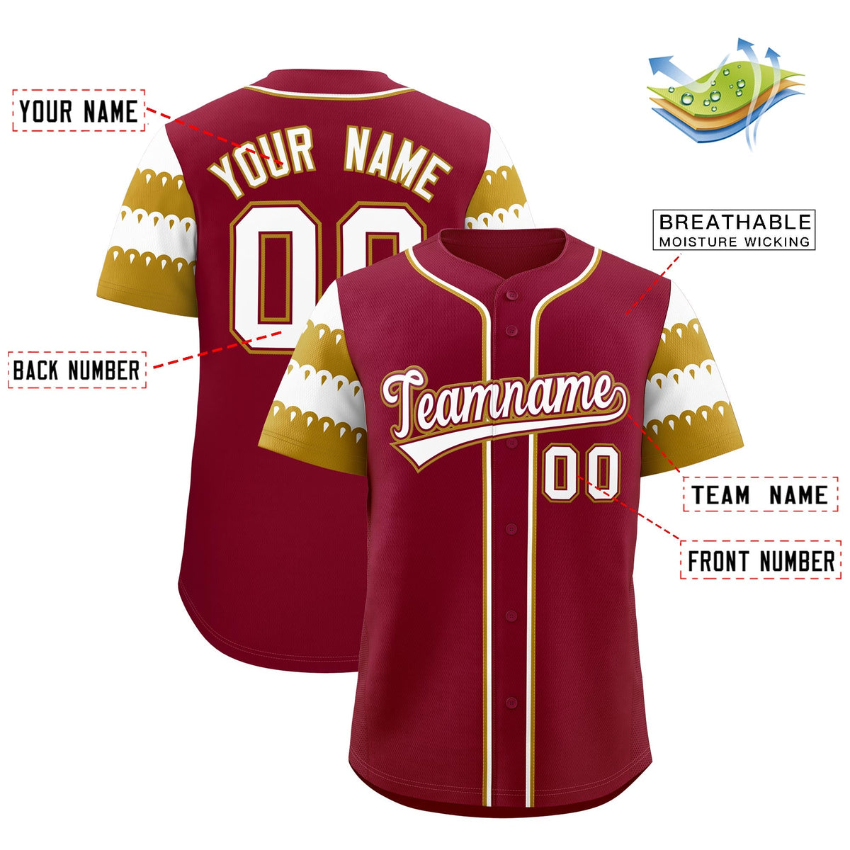 Custom Crimson Old Gold White Sleeve Flag Lace Baseball Jersey | Sublimation Printed &amp; Embroidery,Add Name and Numbern,Perfect for Teams | KXKSHOP