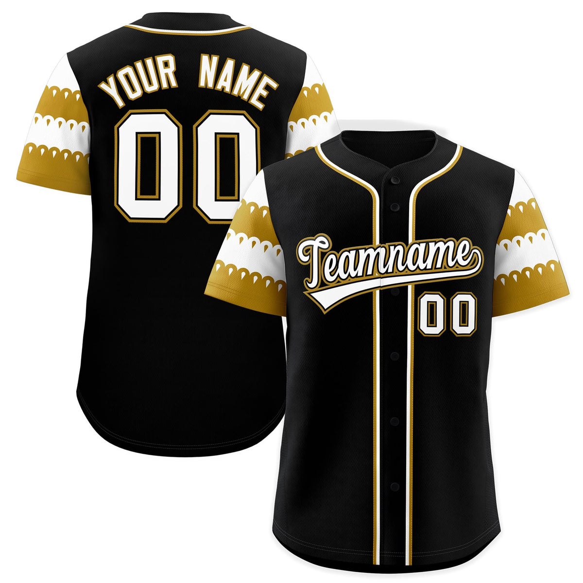 Custom Black Old Gold White Sleeve Flag Lace Baseball Jersey | Sublimation Printed &amp; Embroidery,Add Name and Numbern,Perfect for Teams | KXKSHOP