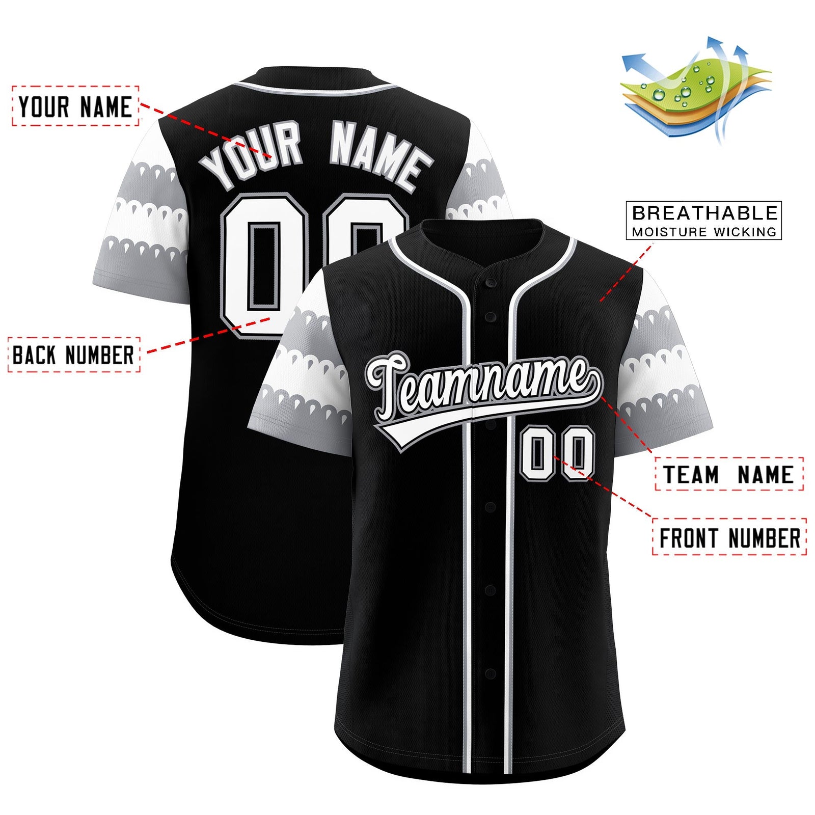 Custom Black Gray White Sleeve Flag Lace Baseball Jersey | Sublimation Printed & Embroidery,Add Name and Numbern,Perfect for Teams | KXKSHOP