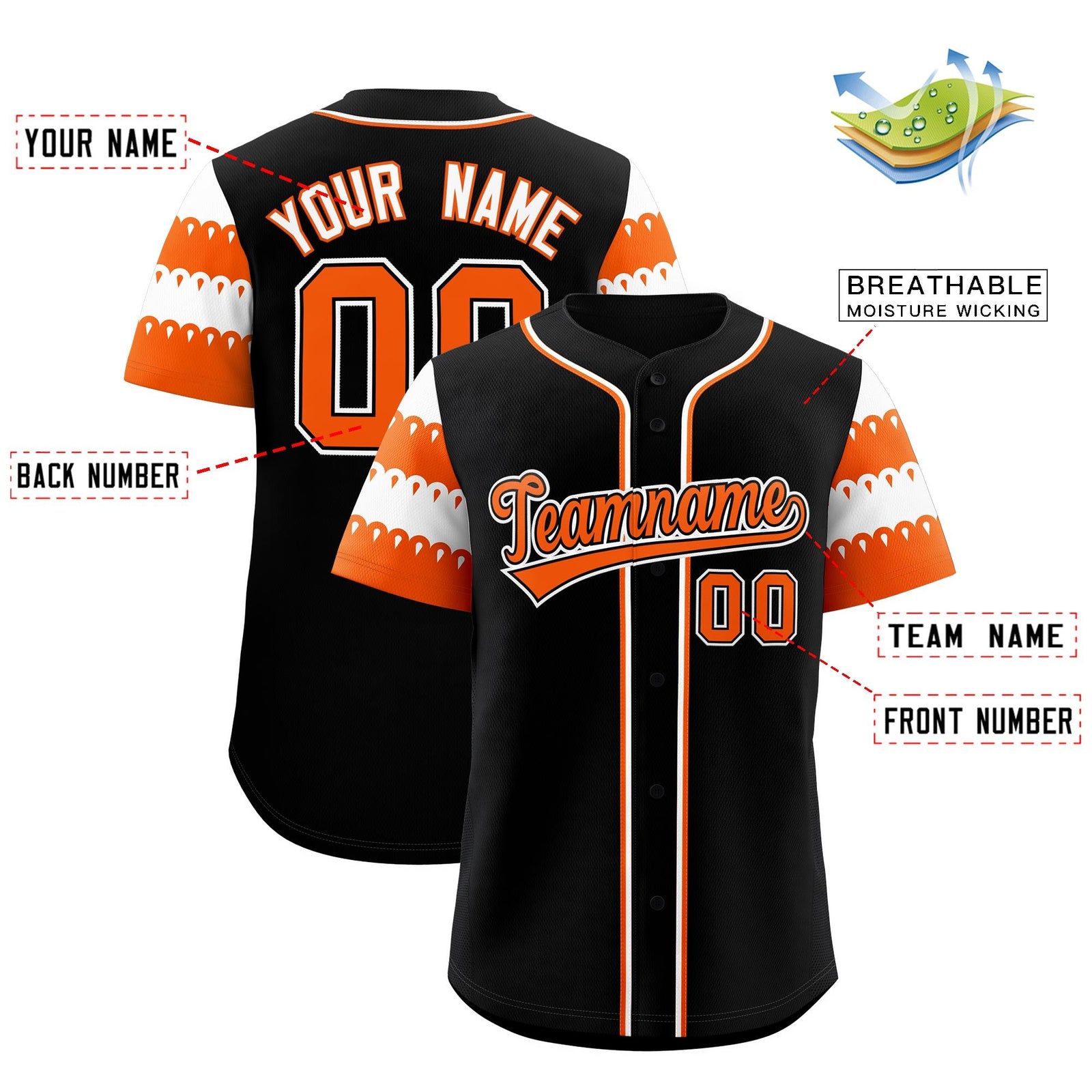 Custom Black Orange White Sleeve Flag Lace Baseball Jersey | Sublimation Printed & Embroidery,Add Name and Numbern,Perfect for Teams | KXKSHOP
