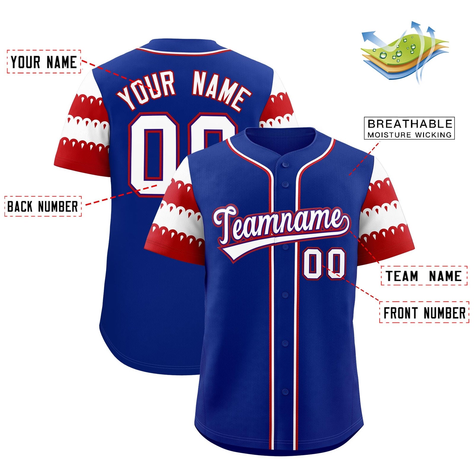 Custom Royal Red White Sleeve Flag Lace Baseball Jersey | Sublimation Printed & Embroidery,Add Name and Numbern,Perfect for Teams | KXKSHOP