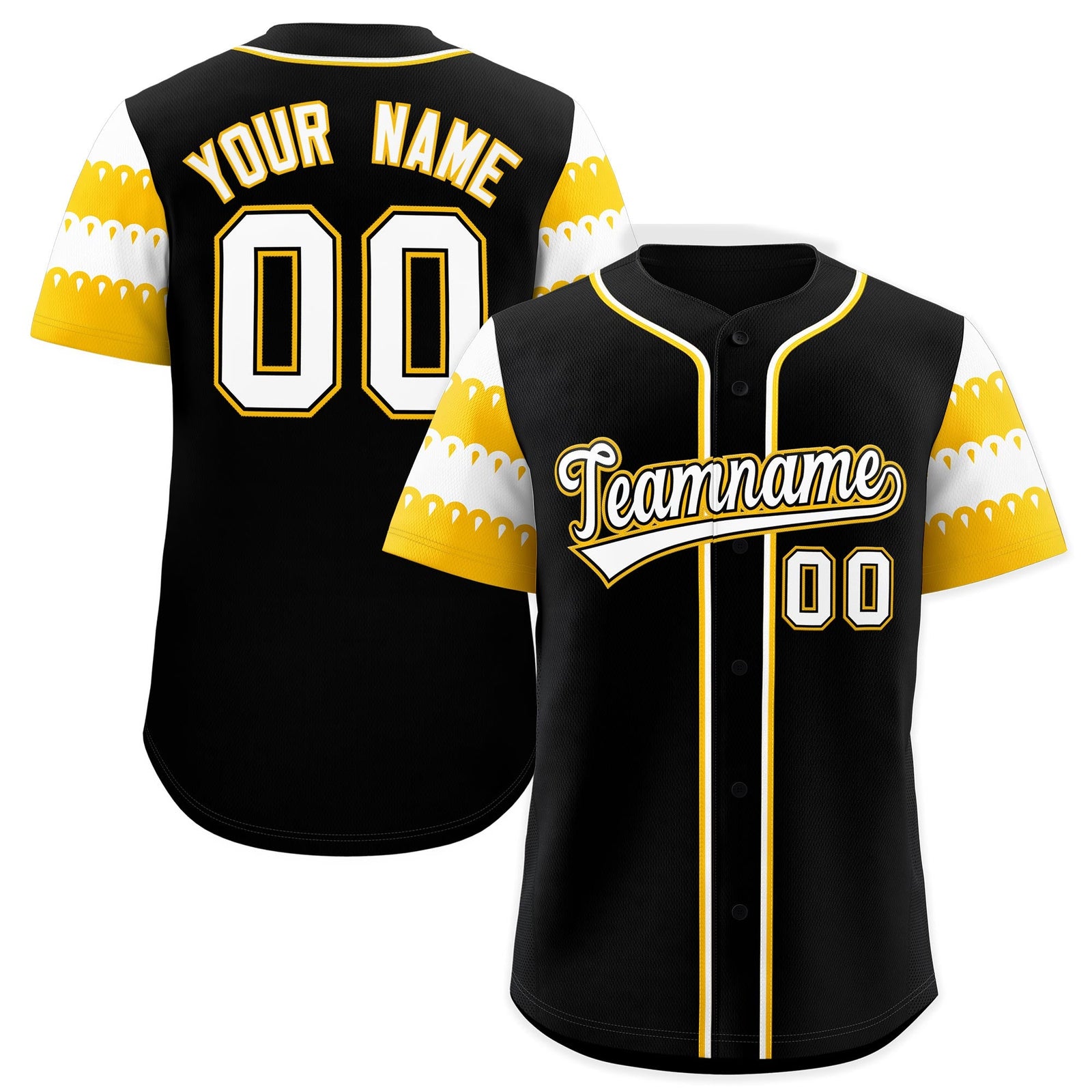 Custom Black Gold White Sleeve Flag Lace Baseball Jersey | Sublimation Printed & Embroidery,Add Name and Numbern,Perfect for Teams | KXKSHOP