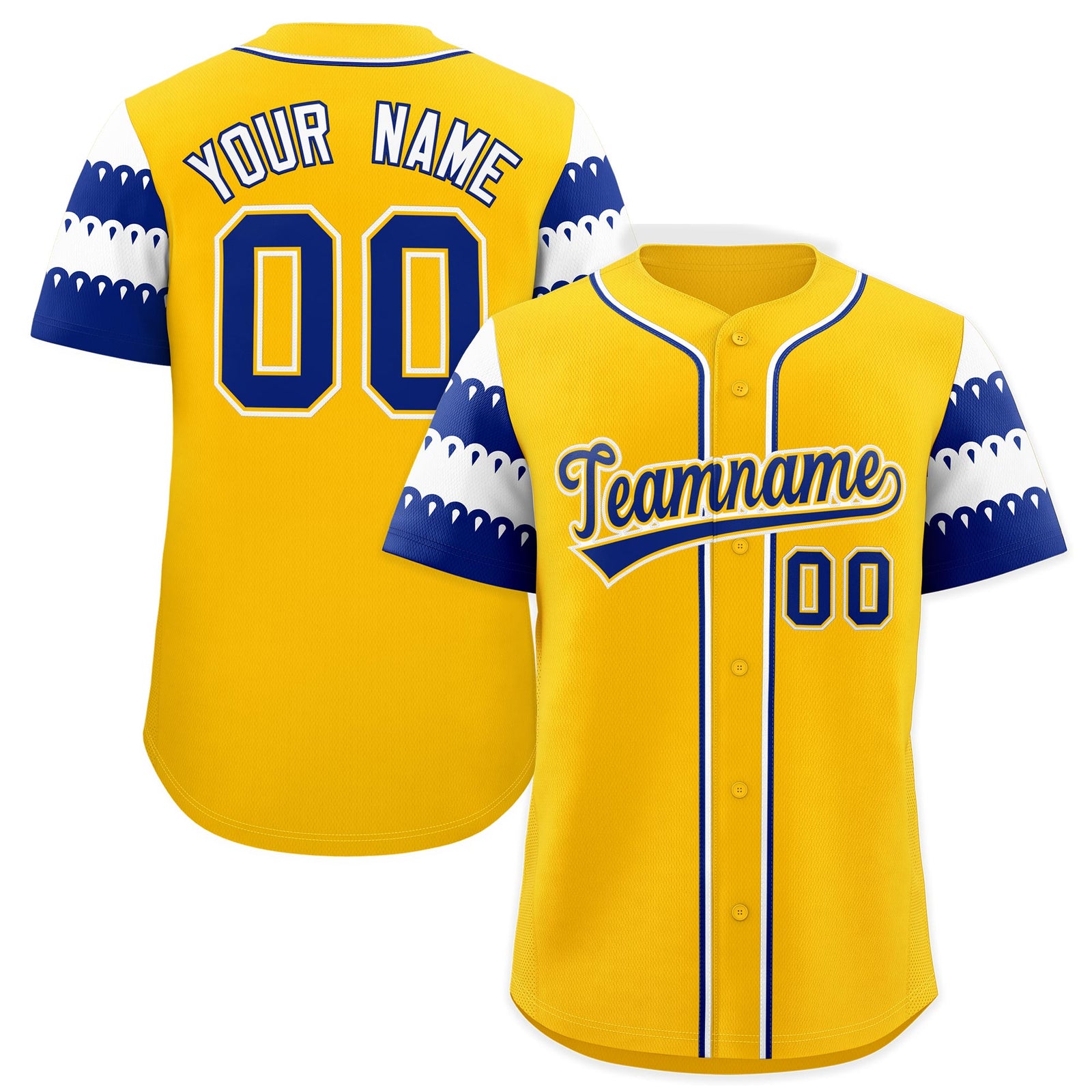 Custom Gold Royal White Sleeve Flag Lace Baseball Jersey | Sublimation Printed & Embroidery,Add Name and Numbern,Perfect for Teams | KXKSHOP
