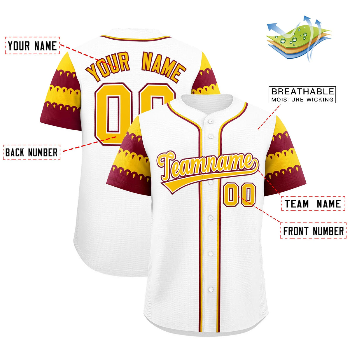 Custom White Crimson Gold Sleeve Flag Lace Baseball Jersey | Sublimation Printed & Embroidery,Add Name and Numbern,Perfect for Teams | KXKSHOP