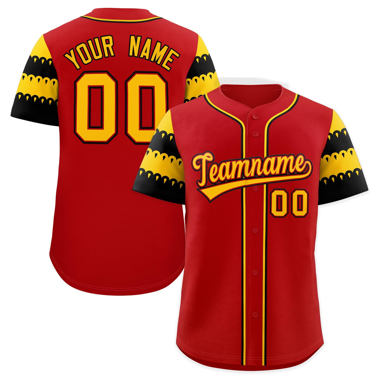 Custom Red Gold Black Sleeve Flag Lace Baseball Jersey | Sublimation Printed &amp; Embroidery,Add Name and Numbern,Perfect for Teams | KXKSHOP