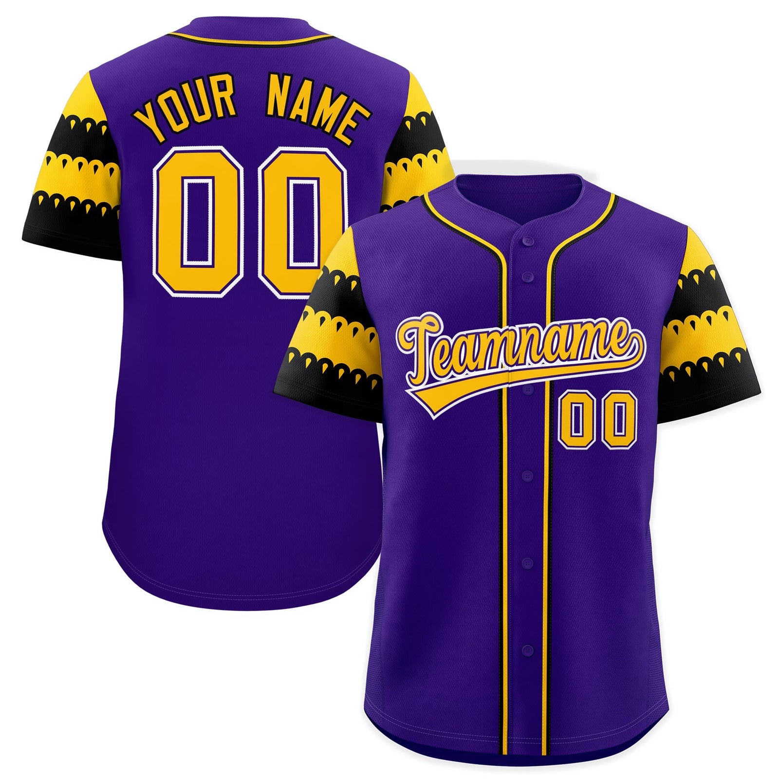 Custom Purple Gold Black Sleeve Flag Lace Baseball Jersey | Sublimation Printed & Embroidery,Add Name and Numbern,Perfect for Teams | KXKSHOP