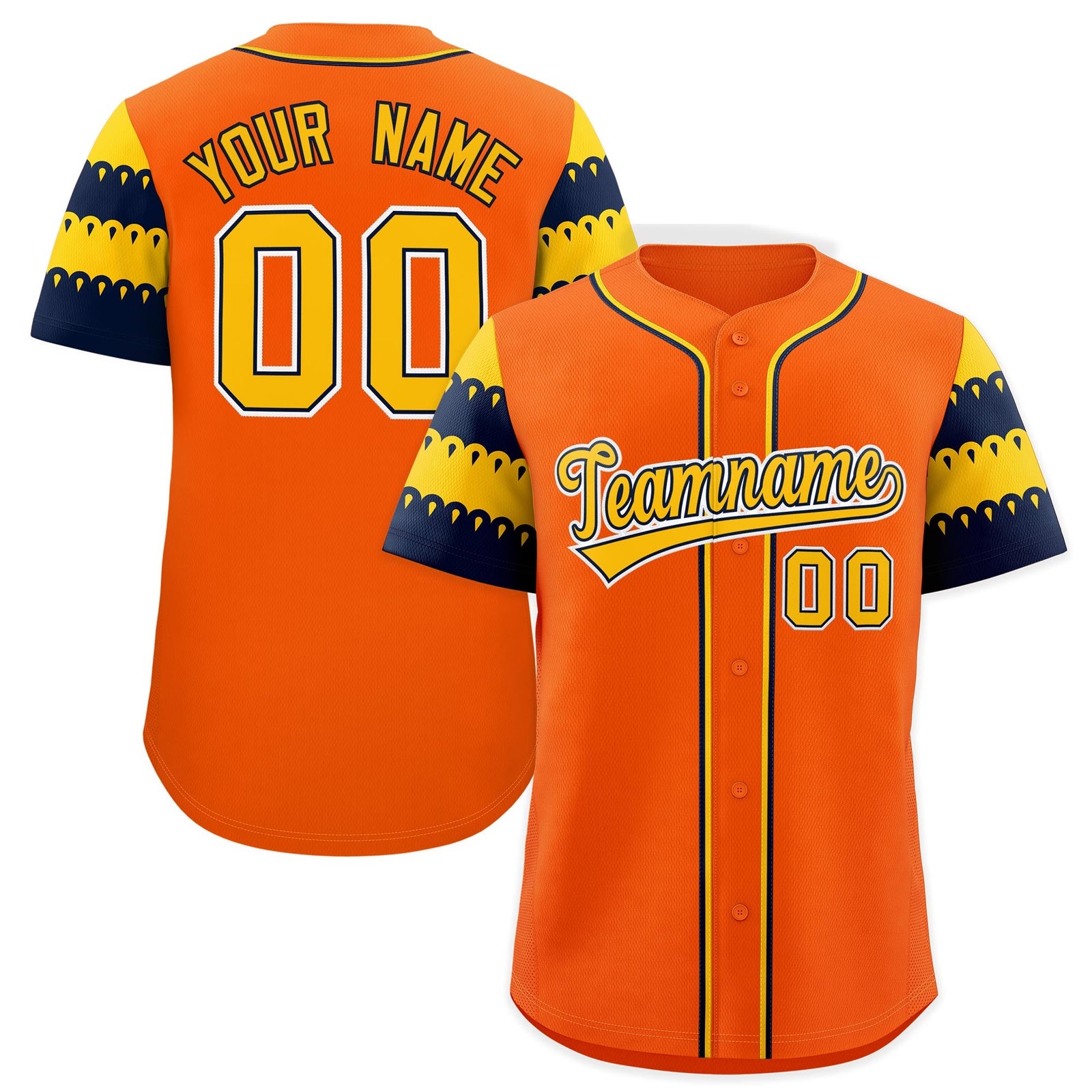 Custom Orange Gold Navy Sleeve Flag Lace Baseball Jersey | Sublimation Printed & Embroidery,Add Name and Numbern,Perfect for Teams | KXKSHOP