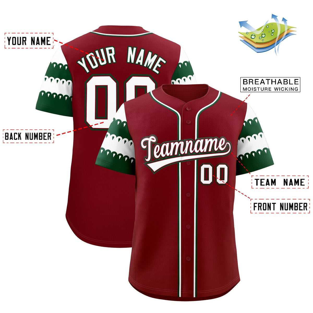 Custom Crimson Green White Sleeve Flag Lace Baseball Jersey | Sublimation Printed &amp; Embroidery,Add Name and Numbern,Perfect for Teams | KXKSHOP