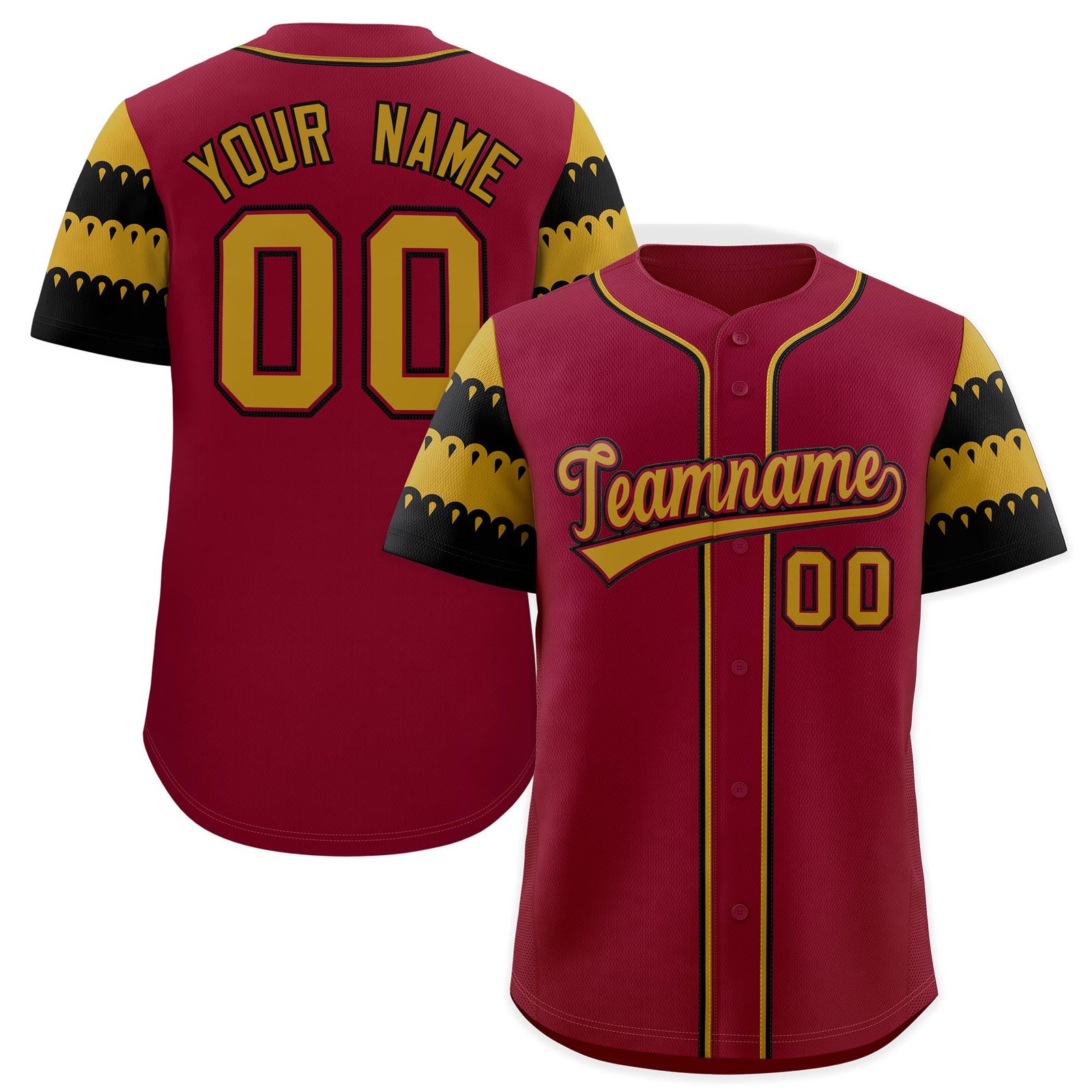Custom Crimson Old Gold Black Sleeve Flag Lace Baseball Jersey | Sublimation Printed & Embroidery,Add Name and Numbern,Perfect for Teams | KXKSHOP