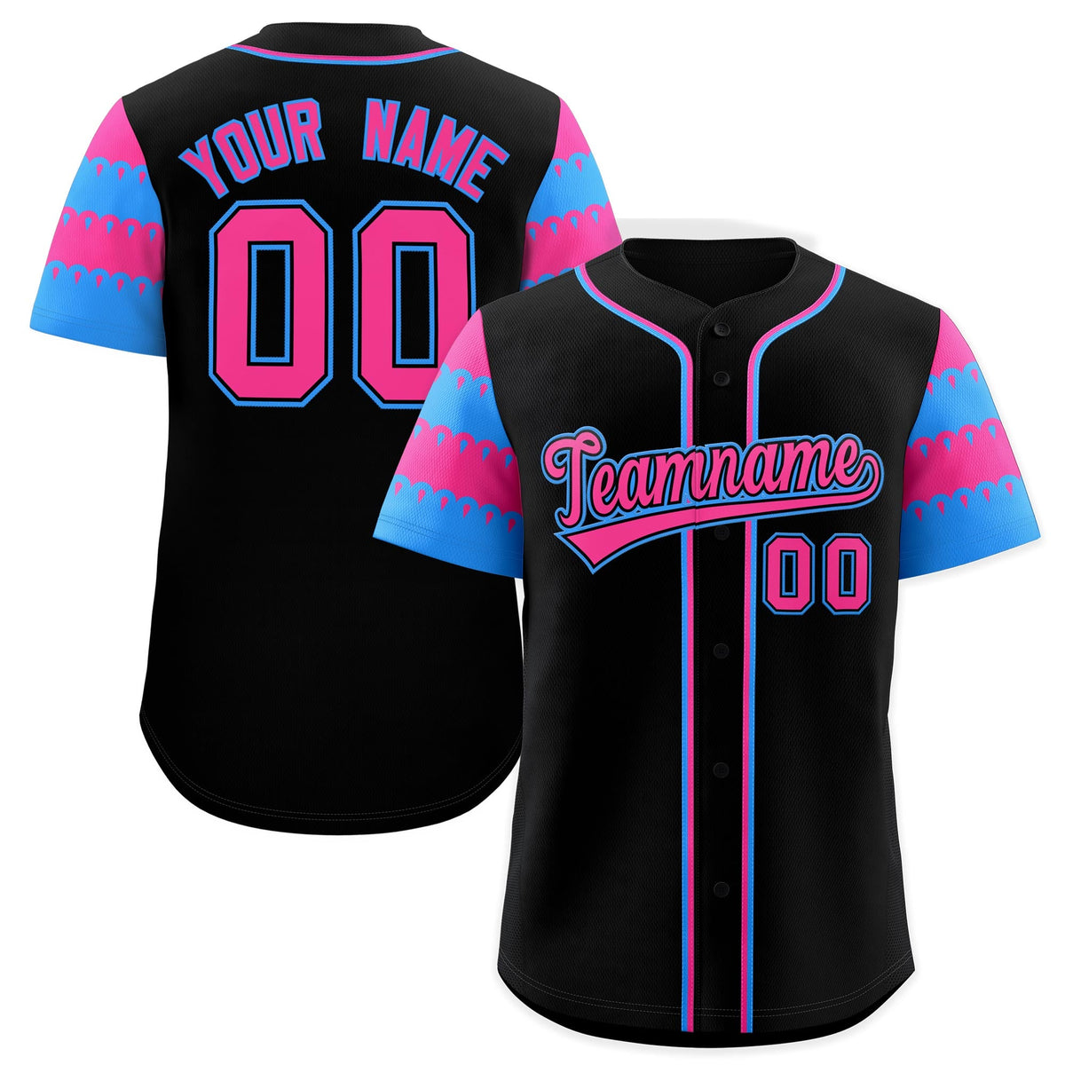 Custom Black Pink Powder Blue Sleeve Flag Lace Baseball Jersey | Sublimation Printed &amp; Embroidery,Add Name and Numbern,Perfect for Teams | KXKSHOP