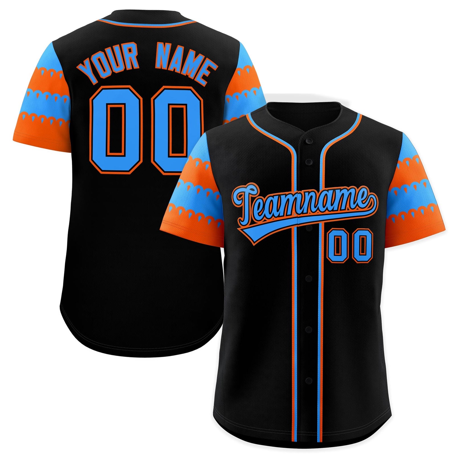 Custom Black Powder Blue Orange Sleeve Flag Lace Baseball Jersey | Sublimation Printed & Embroidery,Add Name and Numbern,Perfect for Teams | KXKSHOP