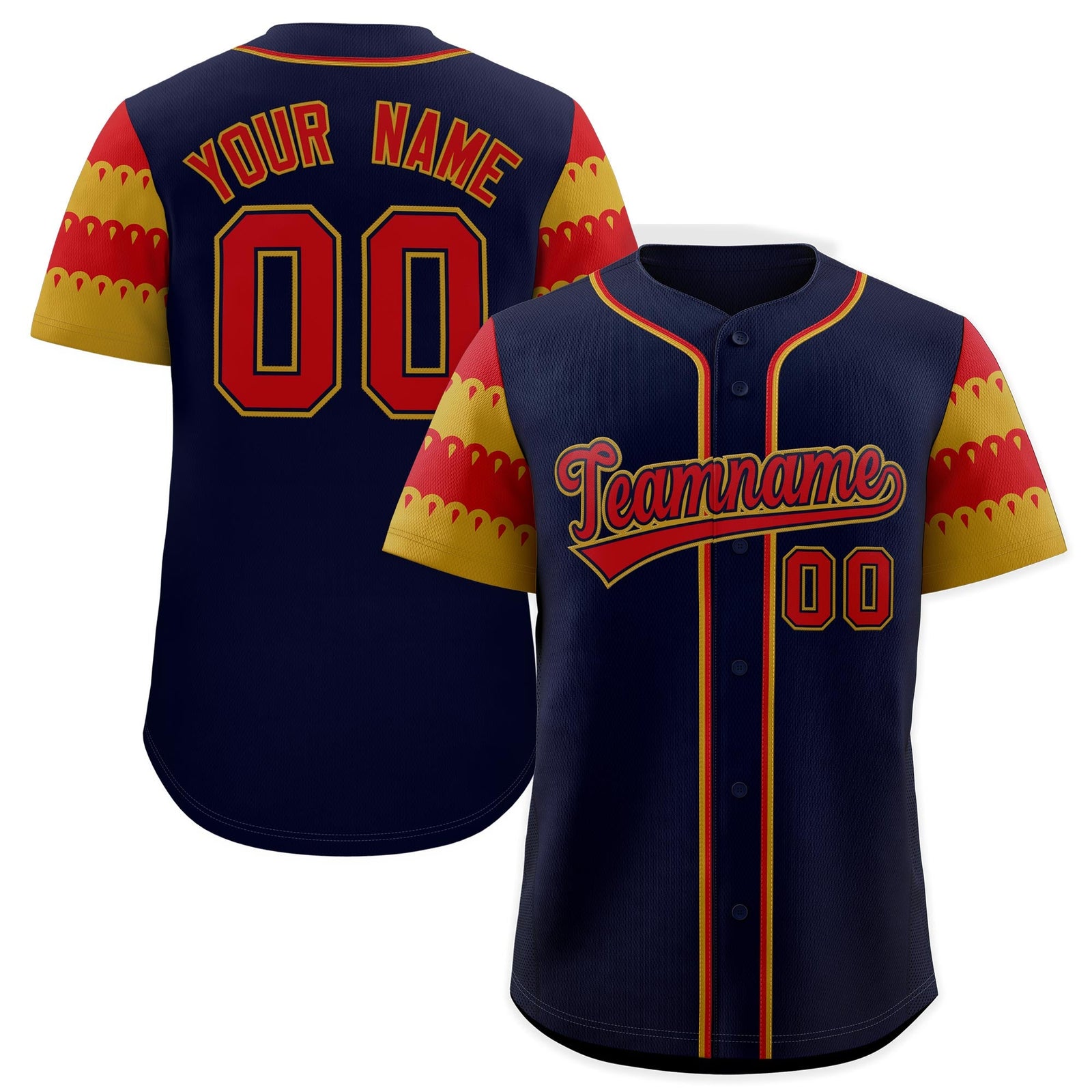 Custom Navy Old Gold Red Sleeve Flag Lace Baseball Jersey | Sublimation Printed & Embroidery,Add Name and Numbern,Perfect for Teams | KXKSHOP
