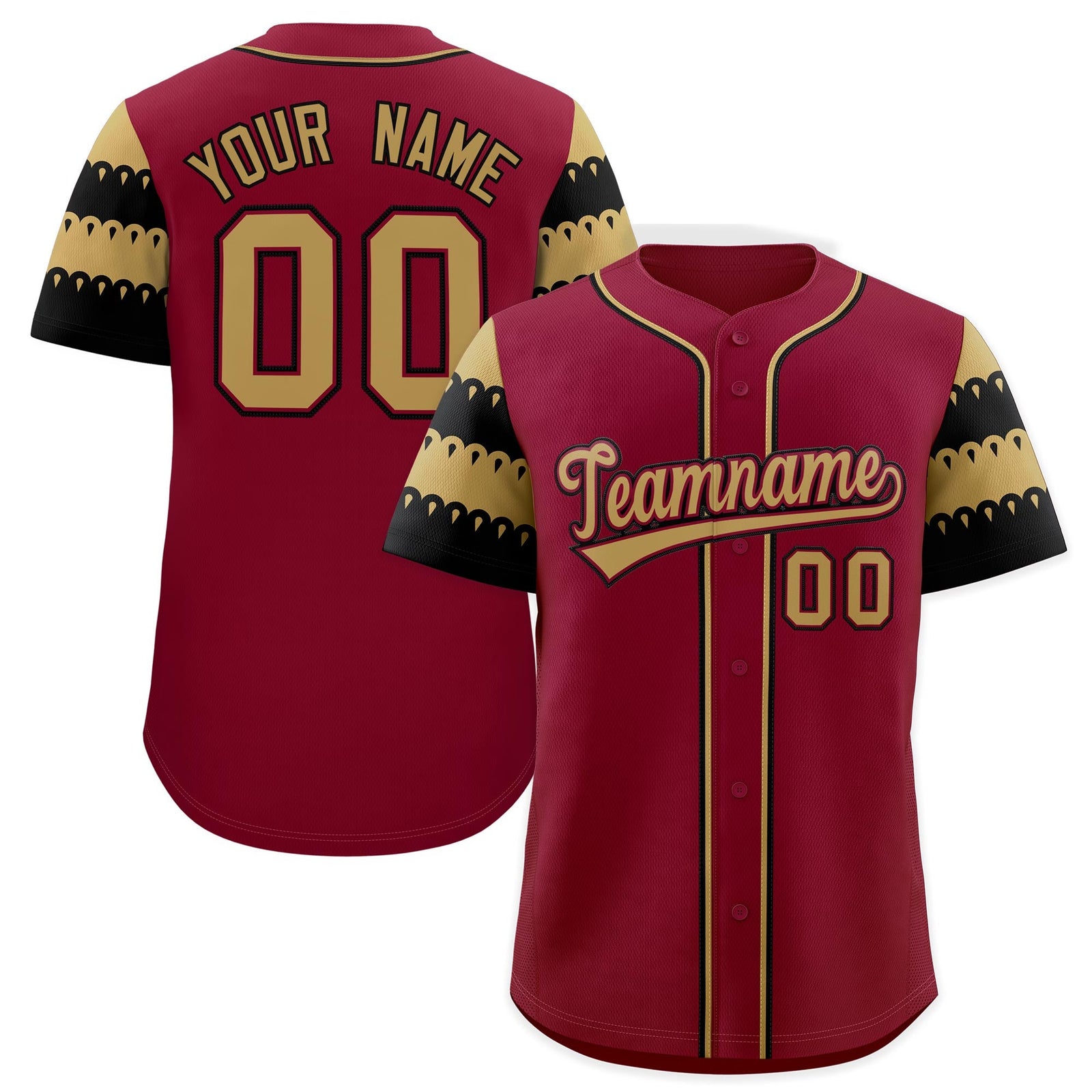 Custom Crimson Black Old Gold Sleeve Flag Lace Baseball Jersey | Sublimation Printed & Embroidery,Add Name and Numbern,Perfect for Teams | KXKSHOP