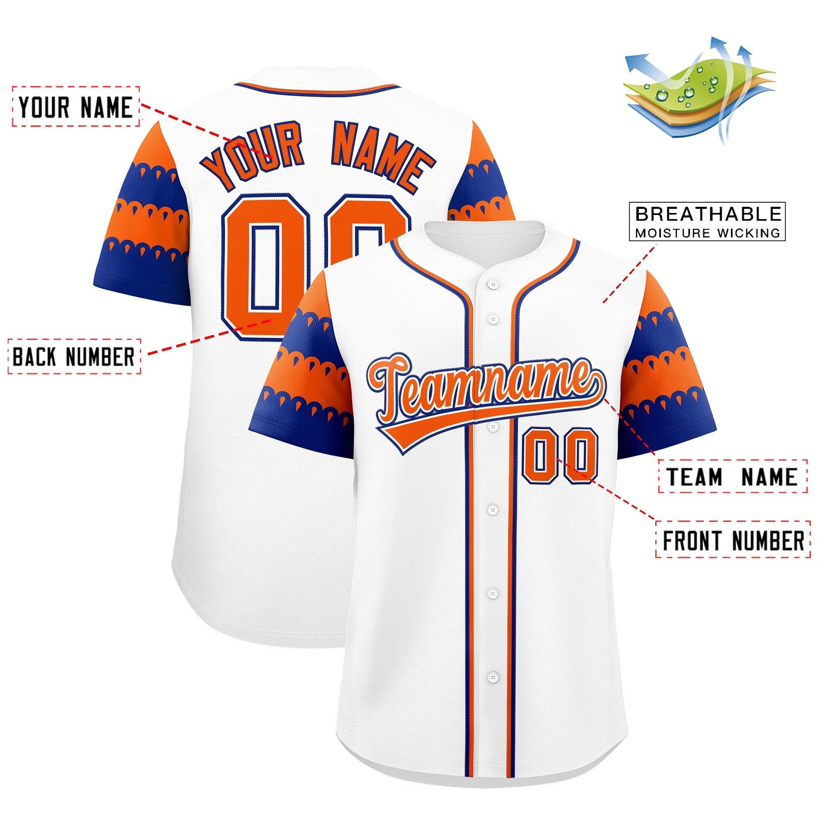 Custom White Orange Royal Sleeve Flag Lace Baseball Jersey | Sublimation Printed & Embroidery,Add Name and Numbern,Perfect for Teams | KXKSHOP