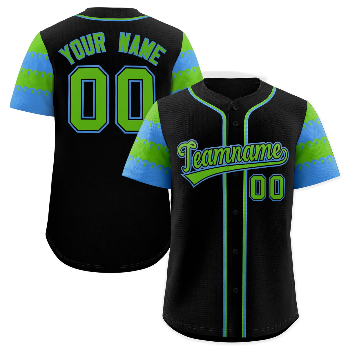 Custom Black Green Powder Blue Sleeve Flag Lace Baseball Jersey | Sublimation Printed &amp; Embroidery,Add Name and Numbern,Perfect for Teams | KXKSHOP