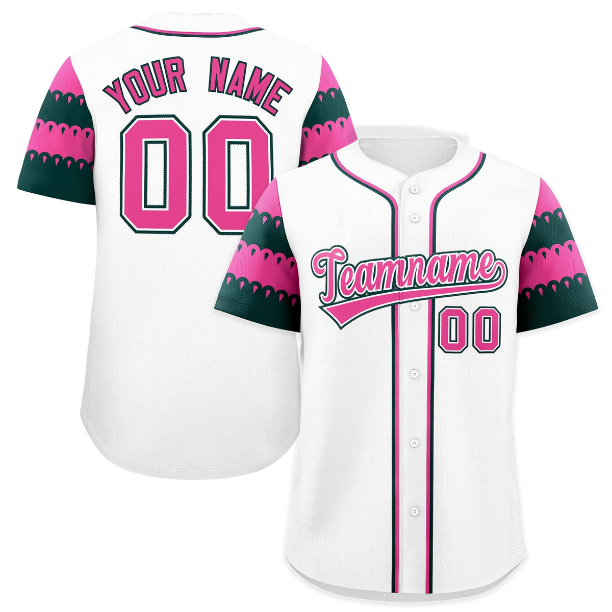 Custom White Green Pink Sleeve Flag Lace Baseball Jersey | Sublimation Printed &amp; Embroidery,Add Name and Numbern,Perfect for Teams | KXKSHOP