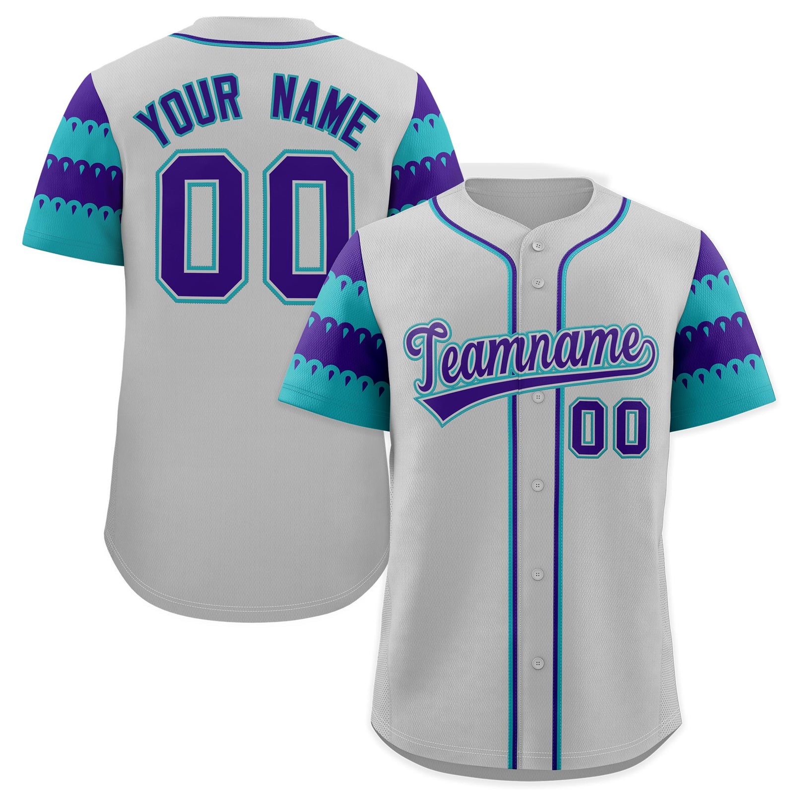 Custom Gray Aqua Purple Sleeve Flag Lace Baseball Jersey | Sublimation Printed & Embroidery,Add Name and Numbern,Perfect for Teams | KXKSHOP