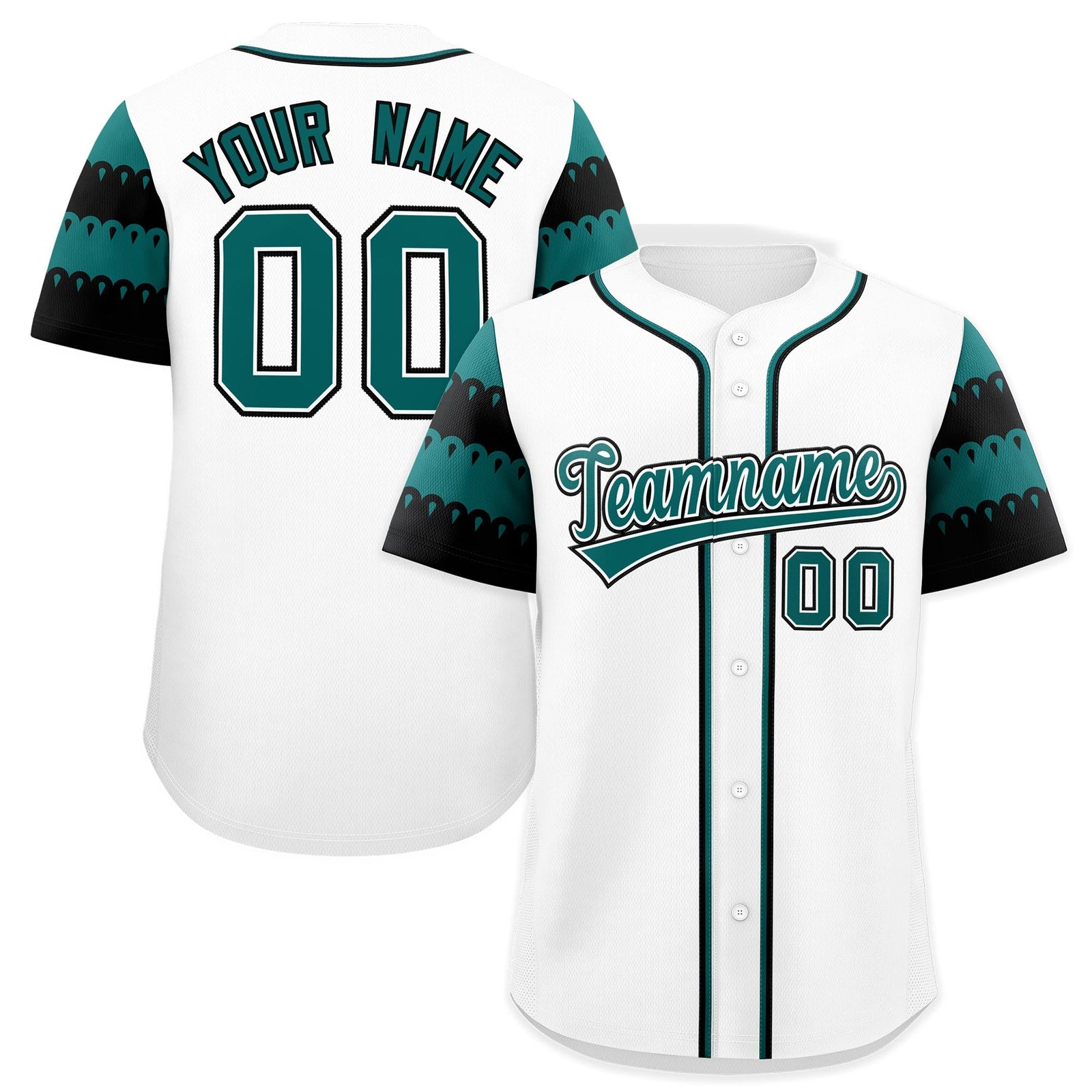 Custom White Teal Black Sleeve Flag Lace Baseball Jersey | Sublimation Printed & Embroidery,Add Name and Numbern,Perfect for Teams | KXKSHOP