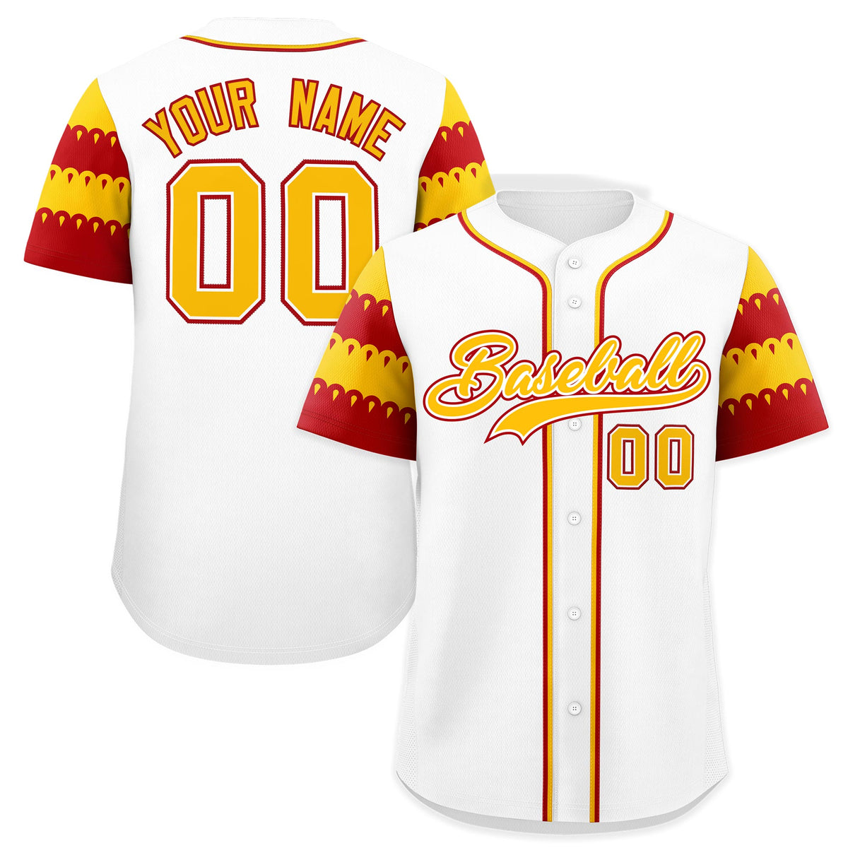Custom White Red Gold Sleeve Flag Lace Baseball Jersey | Sublimation Printed &amp; Embroidery,Add Name and Numbern,Perfect for Teams | KXKSHOP