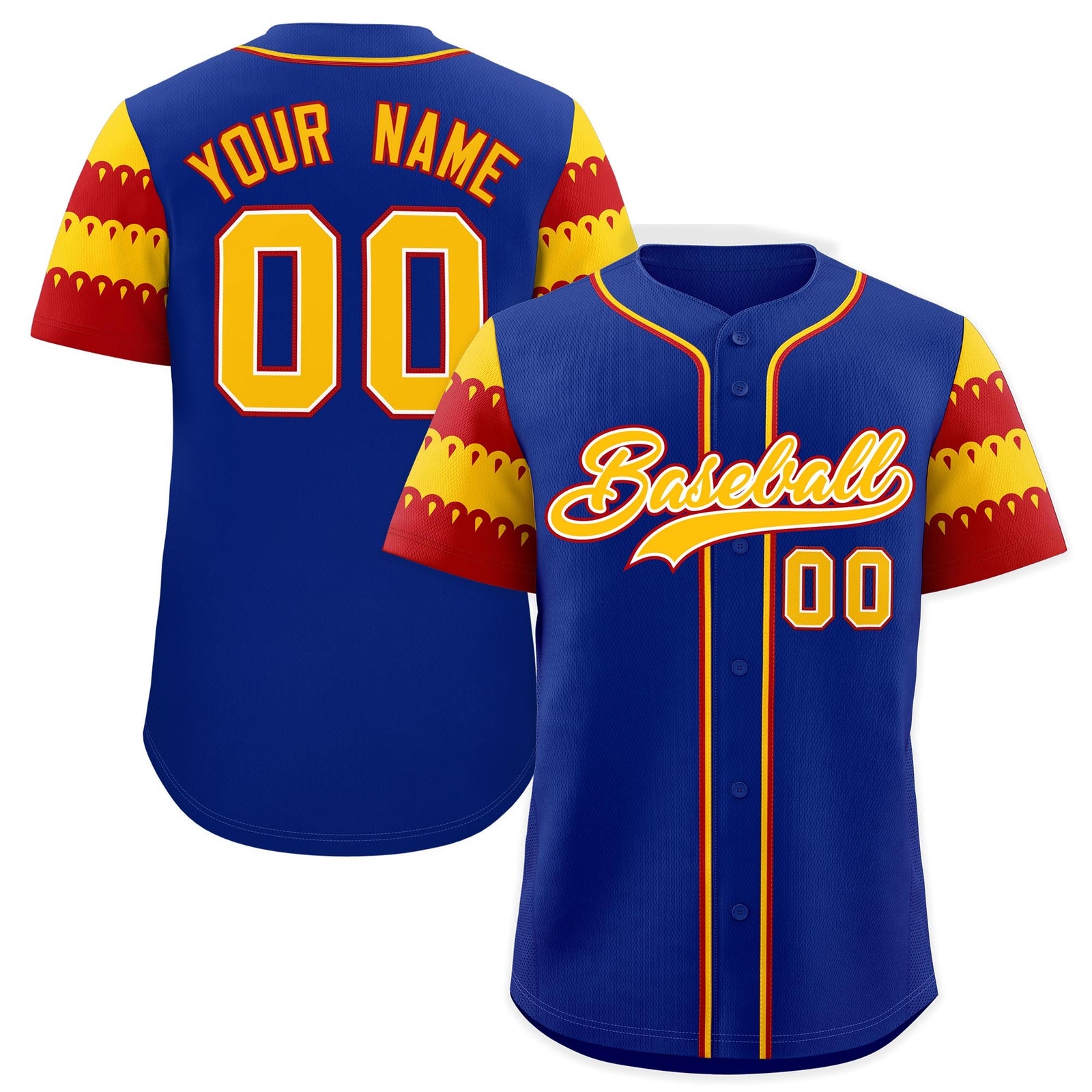 Custom Royal Gold Red Sleeve Flag Lace Baseball Jersey | Sublimation Printed & Embroidery,Add Name and Numbern,Perfect for Teams | KXKSHOP