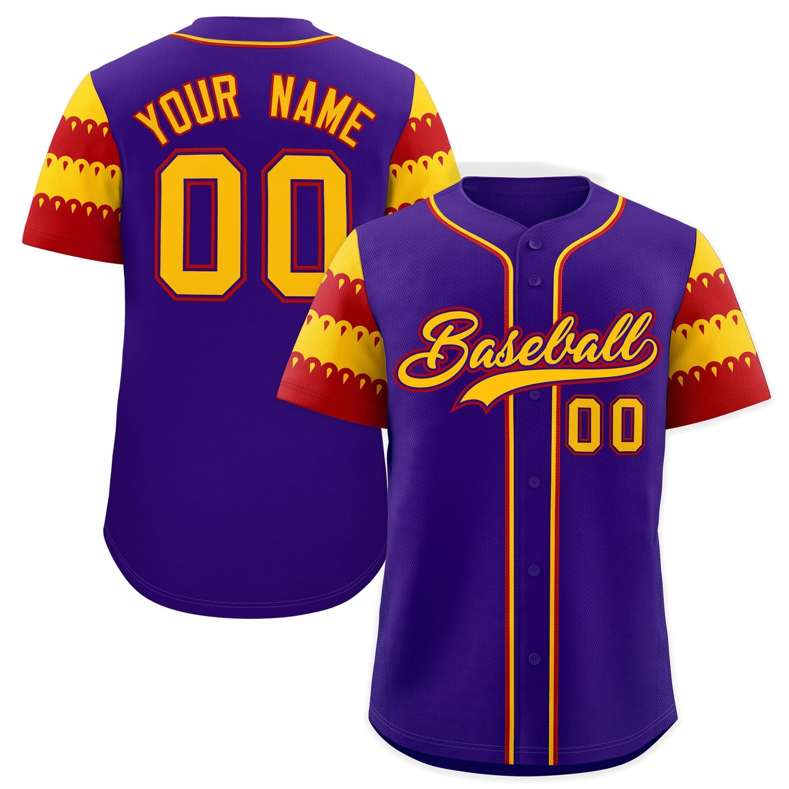 Custom Purple Gold Red Sleeve Flag Lace Baseball Jersey | Sublimation Printed & Embroidery,Add Name and Numbern,Perfect for Teams | KXKSHOP