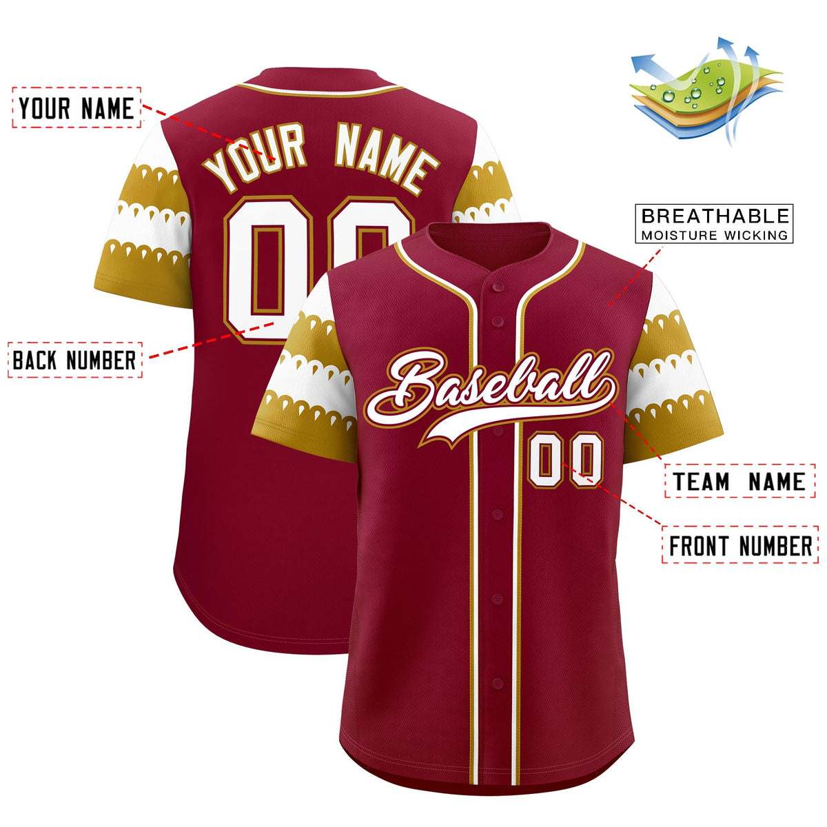 Custom Crimson Old Gold White Sleeve Flag Lace Baseball Jersey | Sublimation Printed &amp; Embroidery,Add Name and Numbern,Perfect for Teams | KXKSHOP