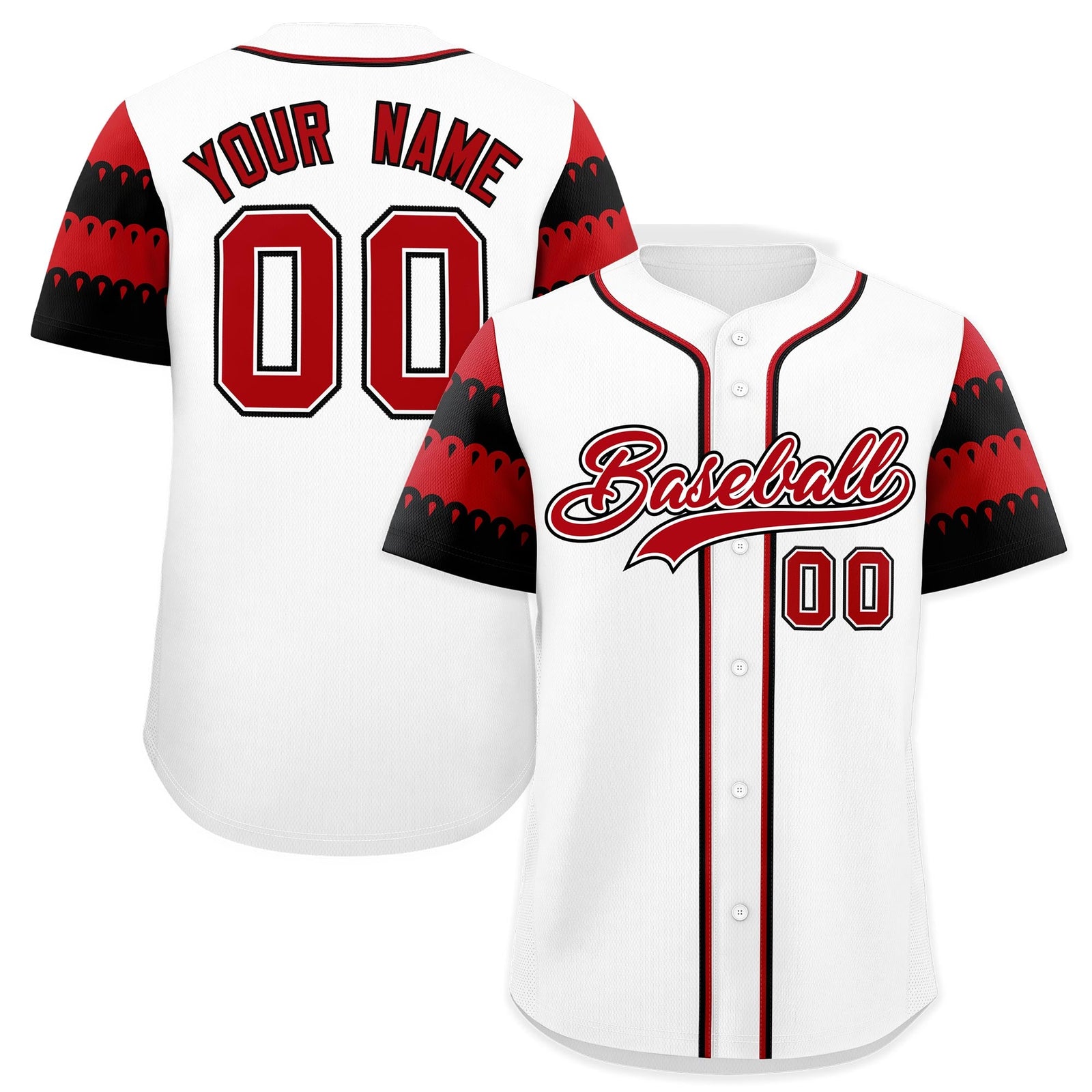 Custom White Red Black Sleeve Flag Lace Baseball Jersey | Sublimation Printed & Embroidery,Add Name and Numbern,Perfect for Teams | KXKSHOP