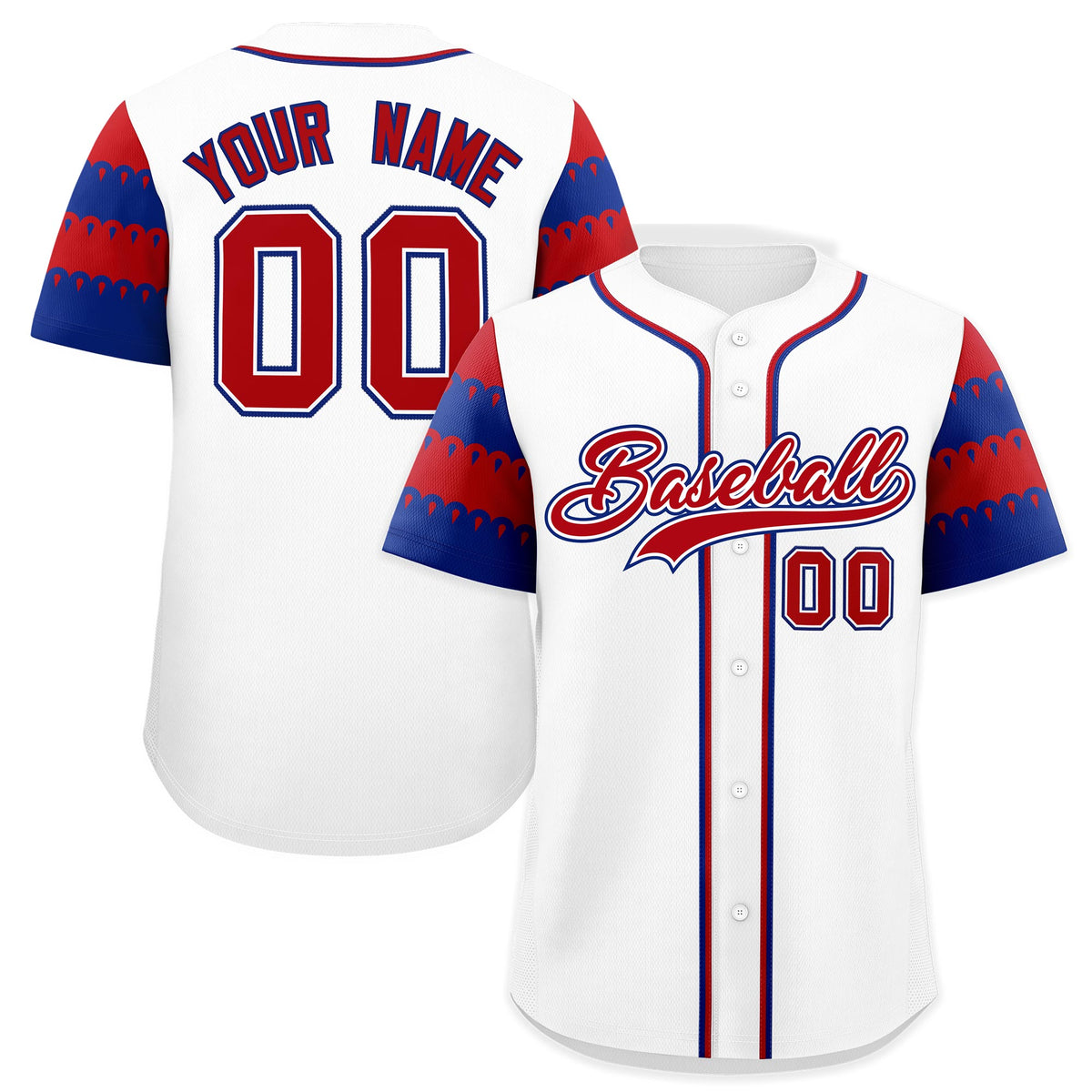 Custom White Royal Red Sleeve Flag Lace Baseball Jersey | Sublimation Printed &amp; Embroidery,Add Name and Numbern,Perfect for Teams | KXKSHOP