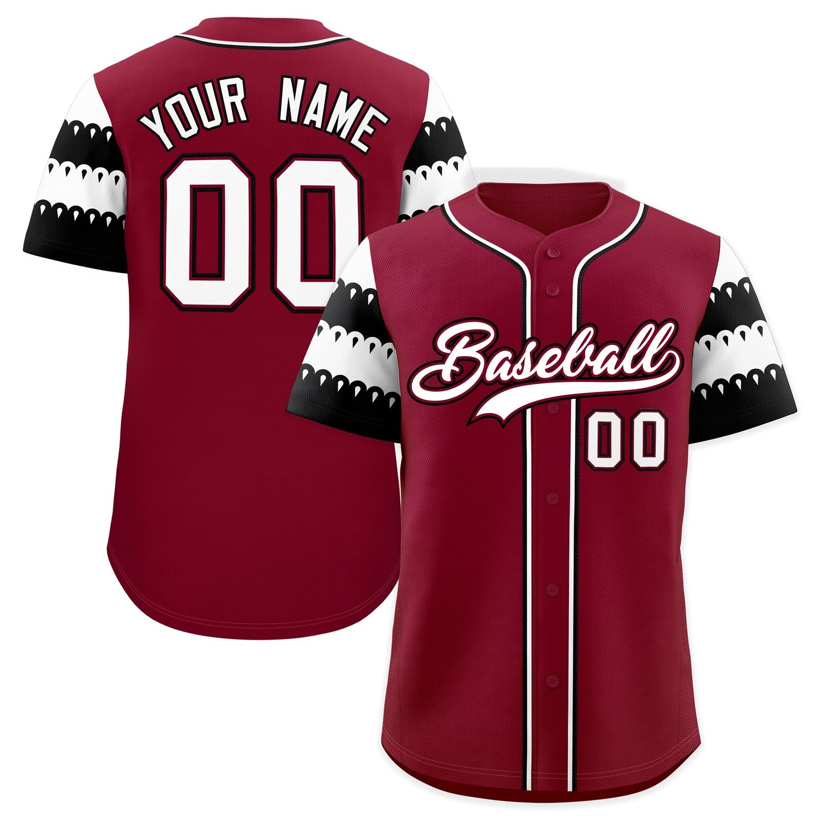 Custom Crimson White Black Sleeve Flag Lace Baseball Jersey | Sublimation Printed & Embroidery,Add Name and Numbern,Perfect for Teams | KXKSHOP
