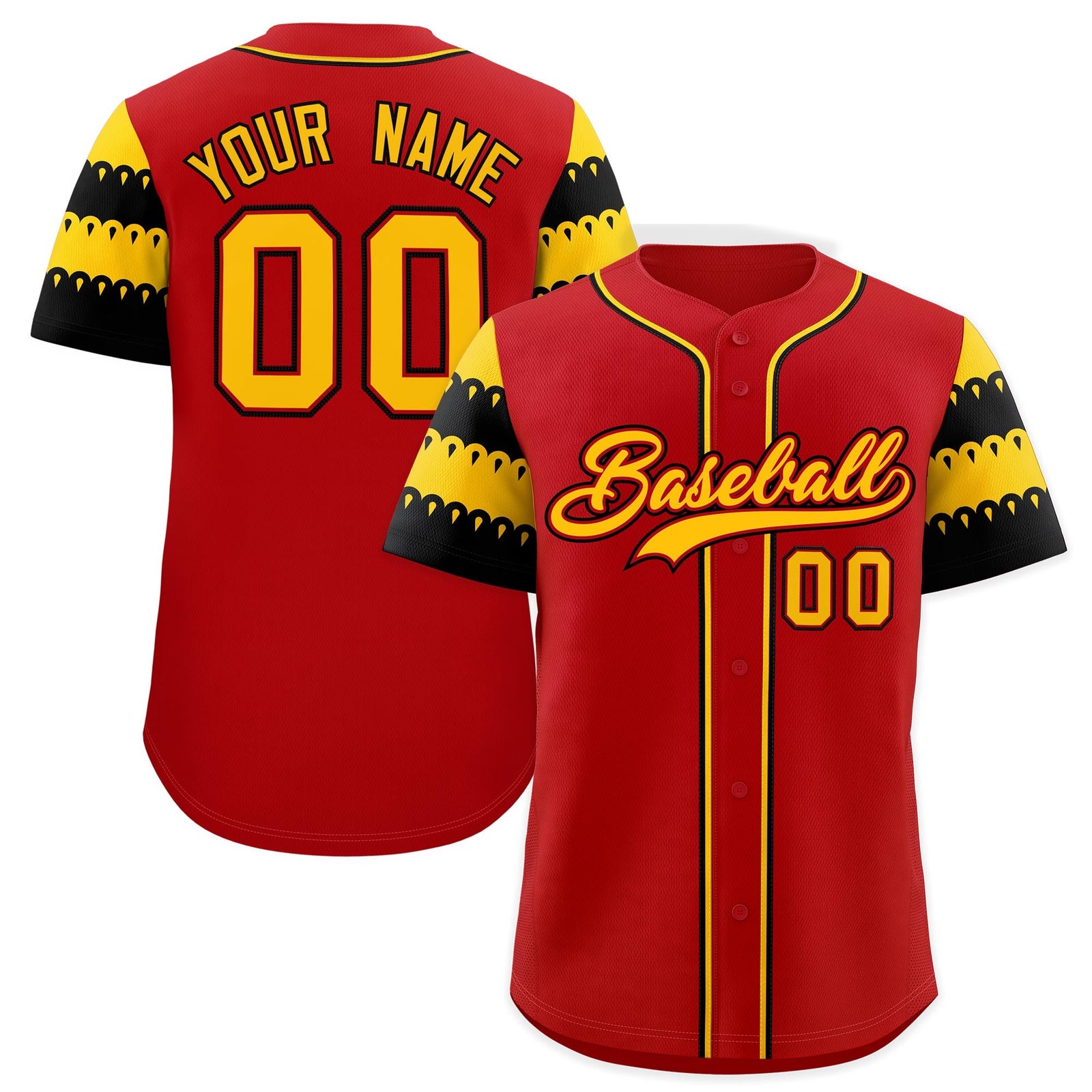 Custom Red Gold Black Sleeve Flag Lace Baseball Jersey | Sublimation Printed & Embroidery,Add Name and Numbern,Perfect for Teams | KXKSHOP