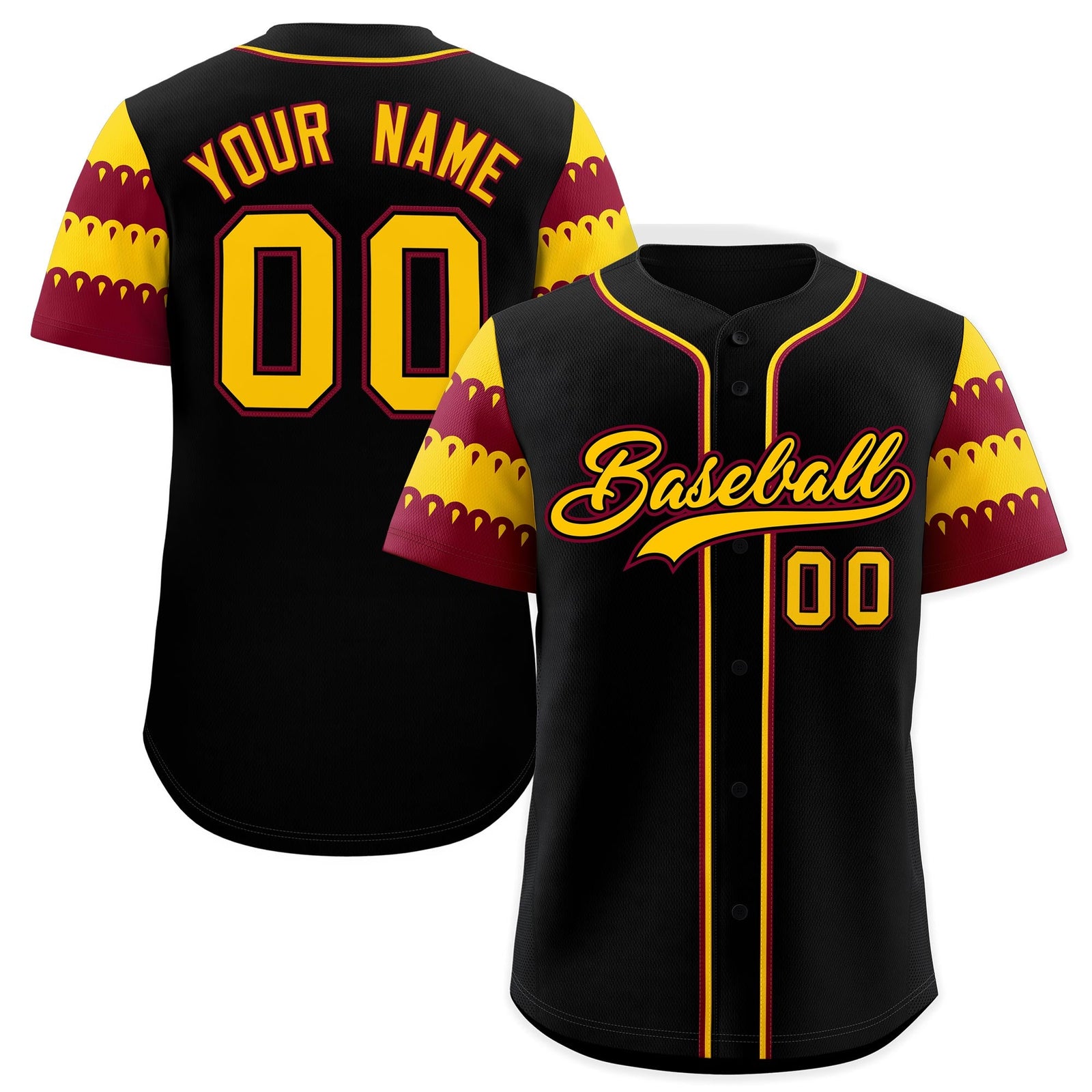 Custom Black Crimson Gold Sleeve Flag Lace Baseball Jersey | Sublimation Printed & Embroidery,Add Name and Numbern,Perfect for Teams | KXKSHOP