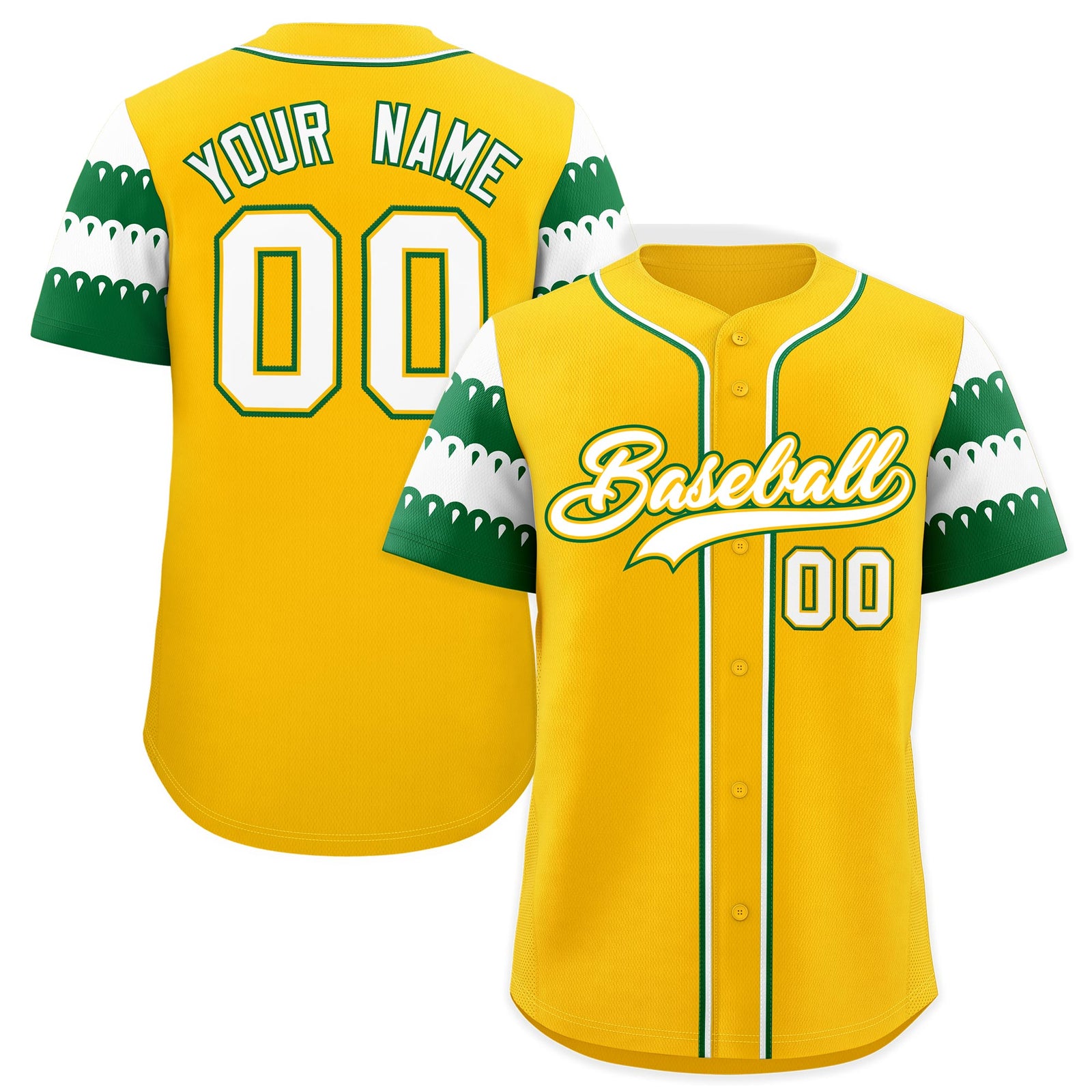 Custom Gold Kelly Green White Sleeve Flag Lace Baseball Jersey | Sublimation Printed & Embroidery,Add Name and Numbern,Perfect for Teams | KXKSHOP
