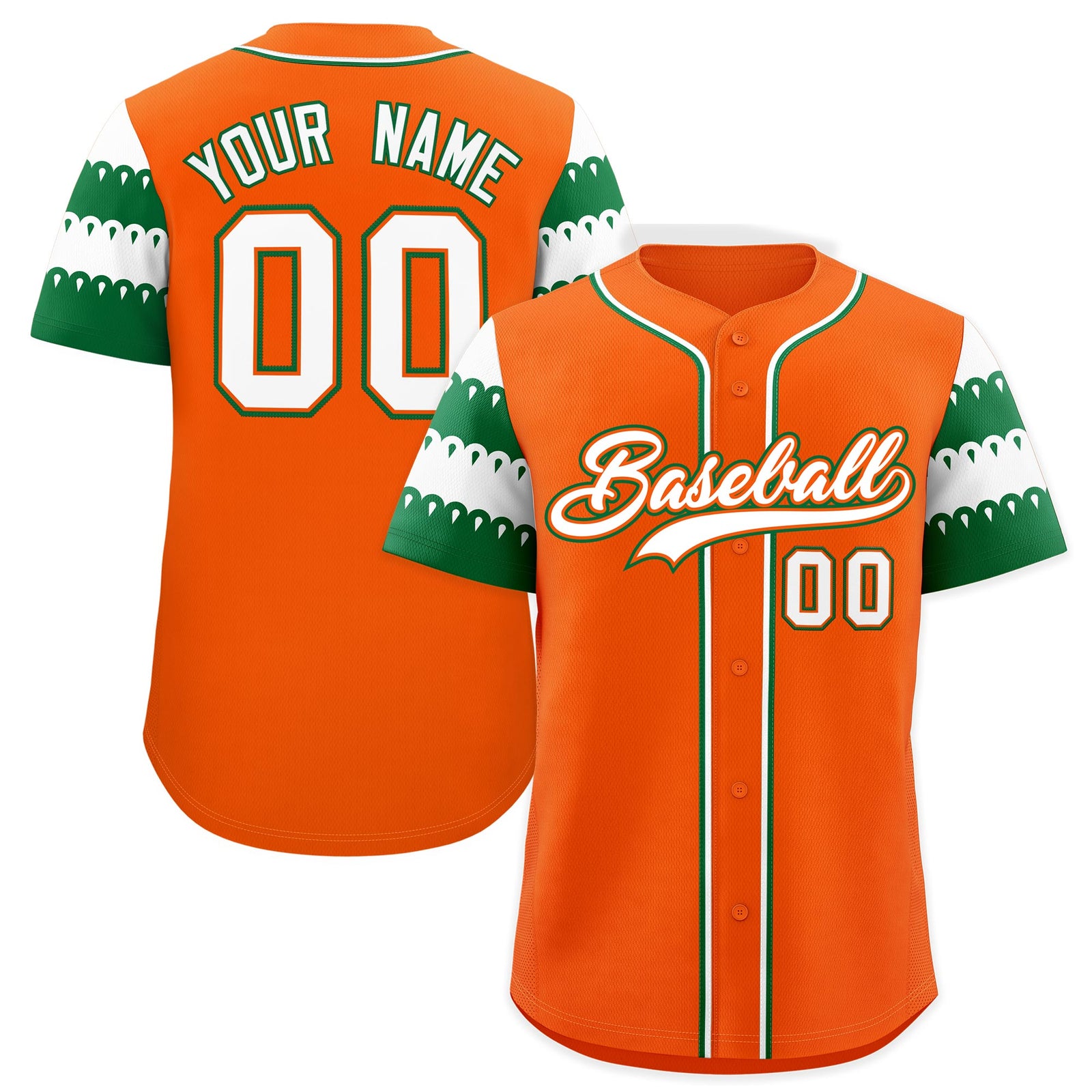Custom Orange Kelly Green White Sleeve Flag Lace Baseball Jersey | Sublimation Printed & Embroidery,Add Name and Numbern,Perfect for Teams | KXKSHOP