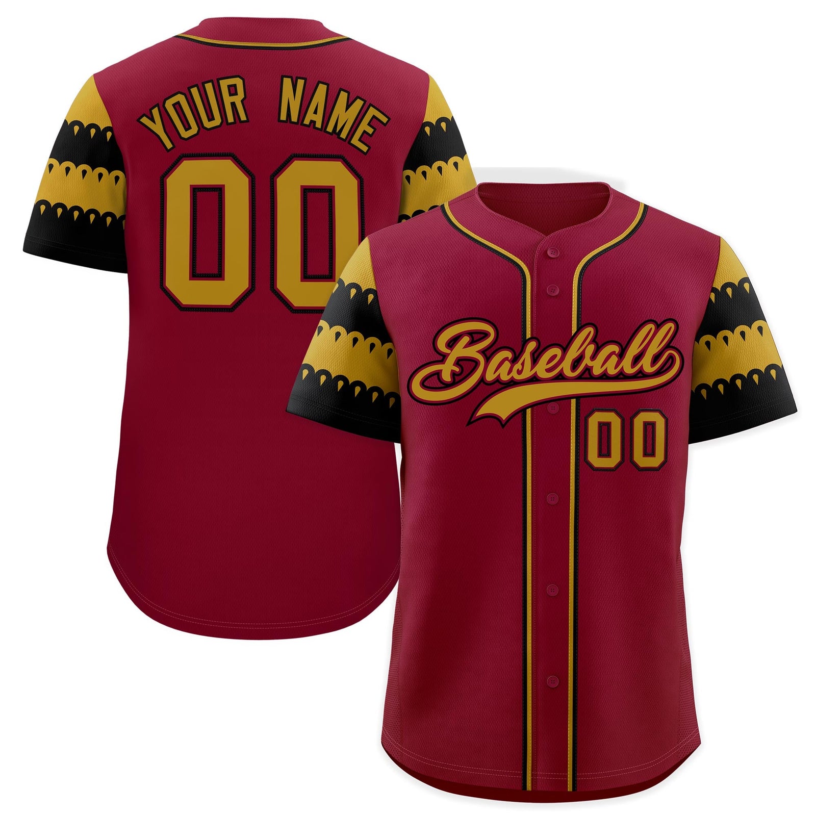 Custom Crimson Old Gold Black Sleeve Flag Lace Baseball Jersey | Sublimation Printed & Embroidery,Add Name and Numbern,Perfect for Teams | KXKSHOP