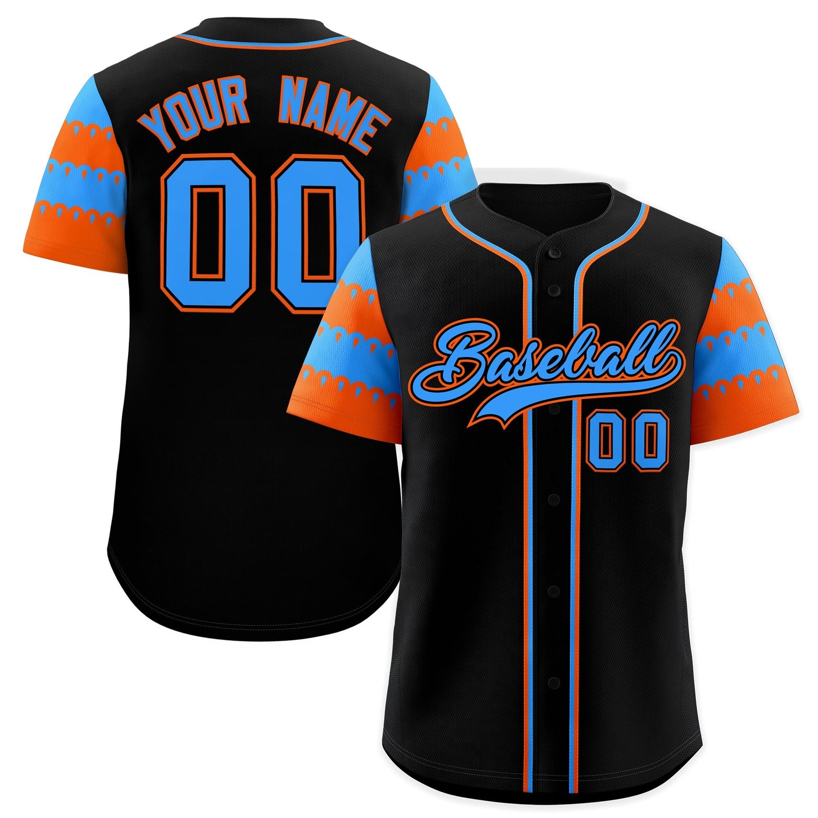 Custom Black Powder Blue Orange Sleeve Flag Lace Baseball Jersey | Sublimation Printed & Embroidery,Add Name and Numbern,Perfect for Teams | KXKSHOP