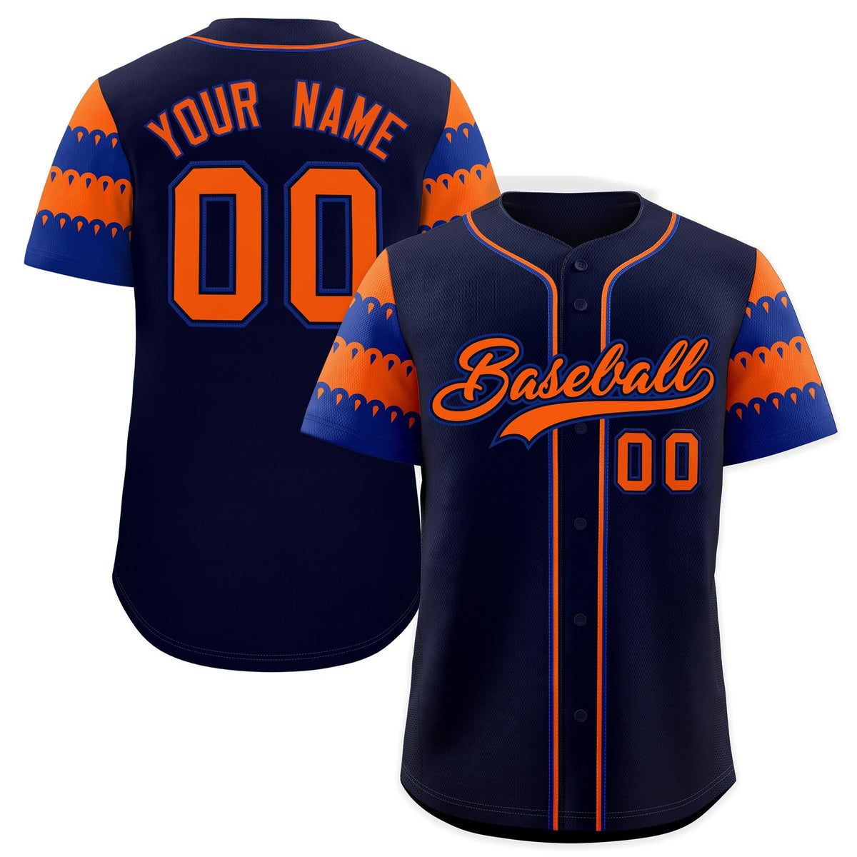 Custom Navy Orange Royal Sleeve Flag Lace Baseball Jersey | Sublimation Printed &amp; Embroidery,Add Name and Numbern,Perfect for Teams | KXKSHOP